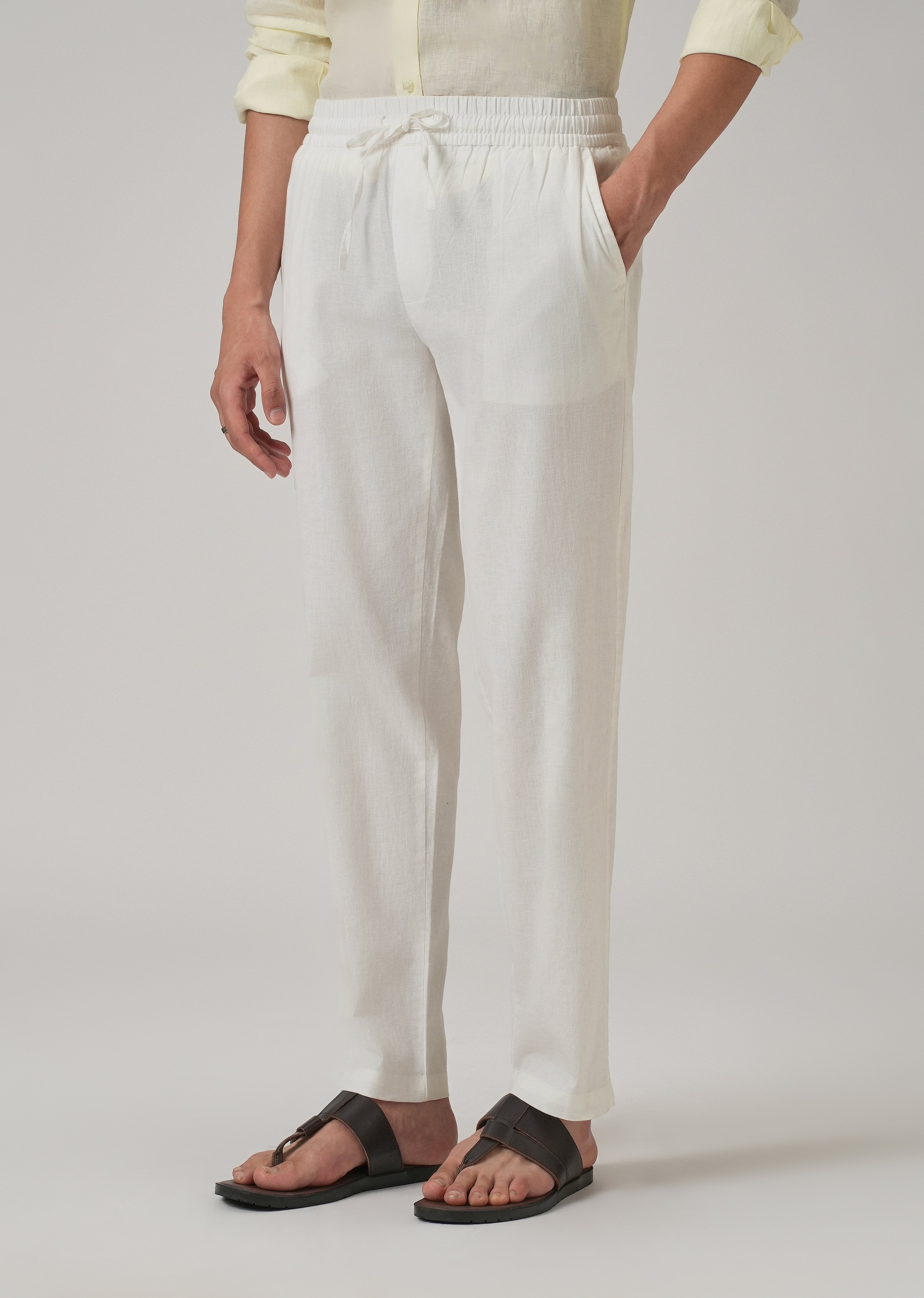 Drawstring White Linen Pant