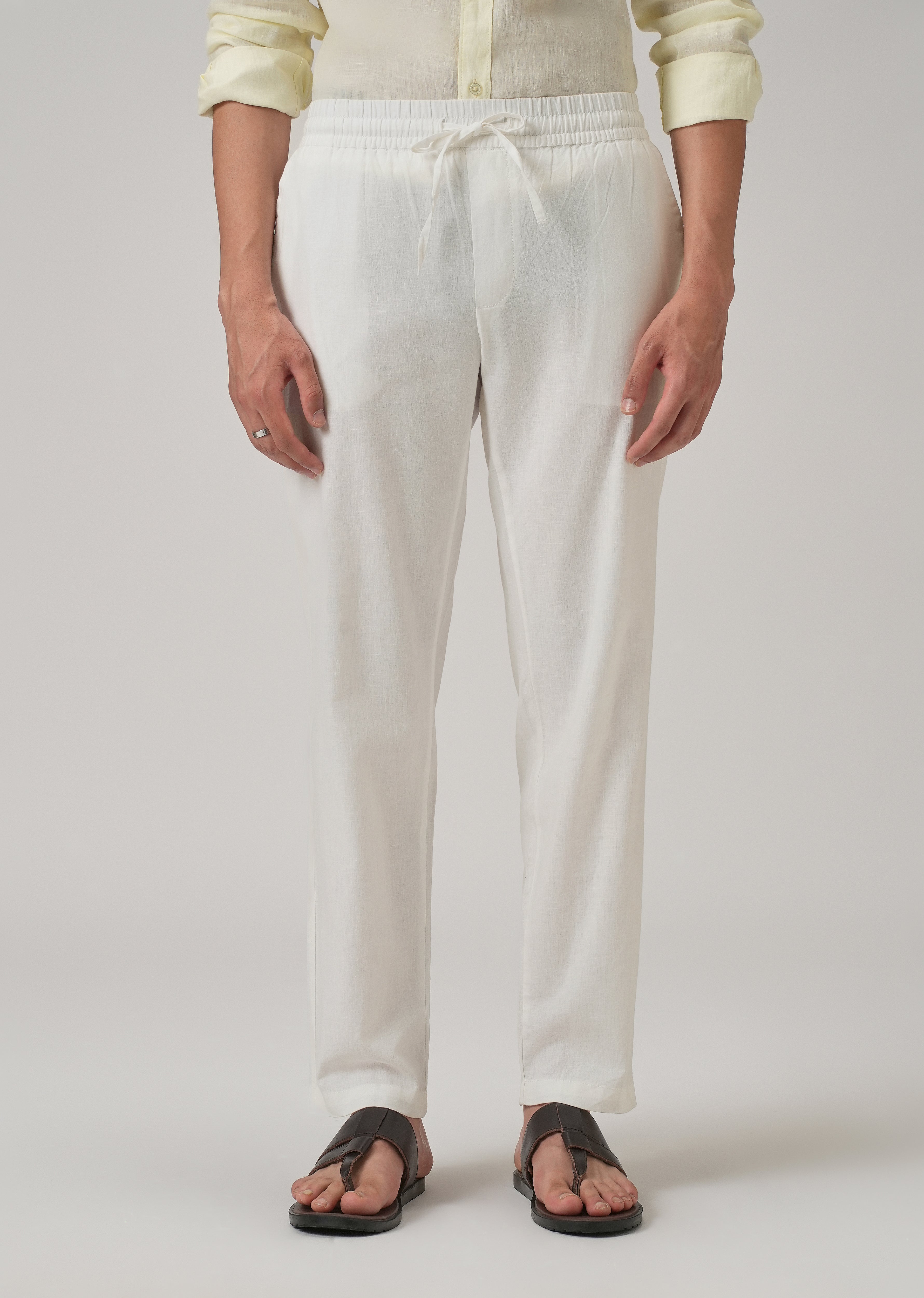 Drawstring White Linen Pant