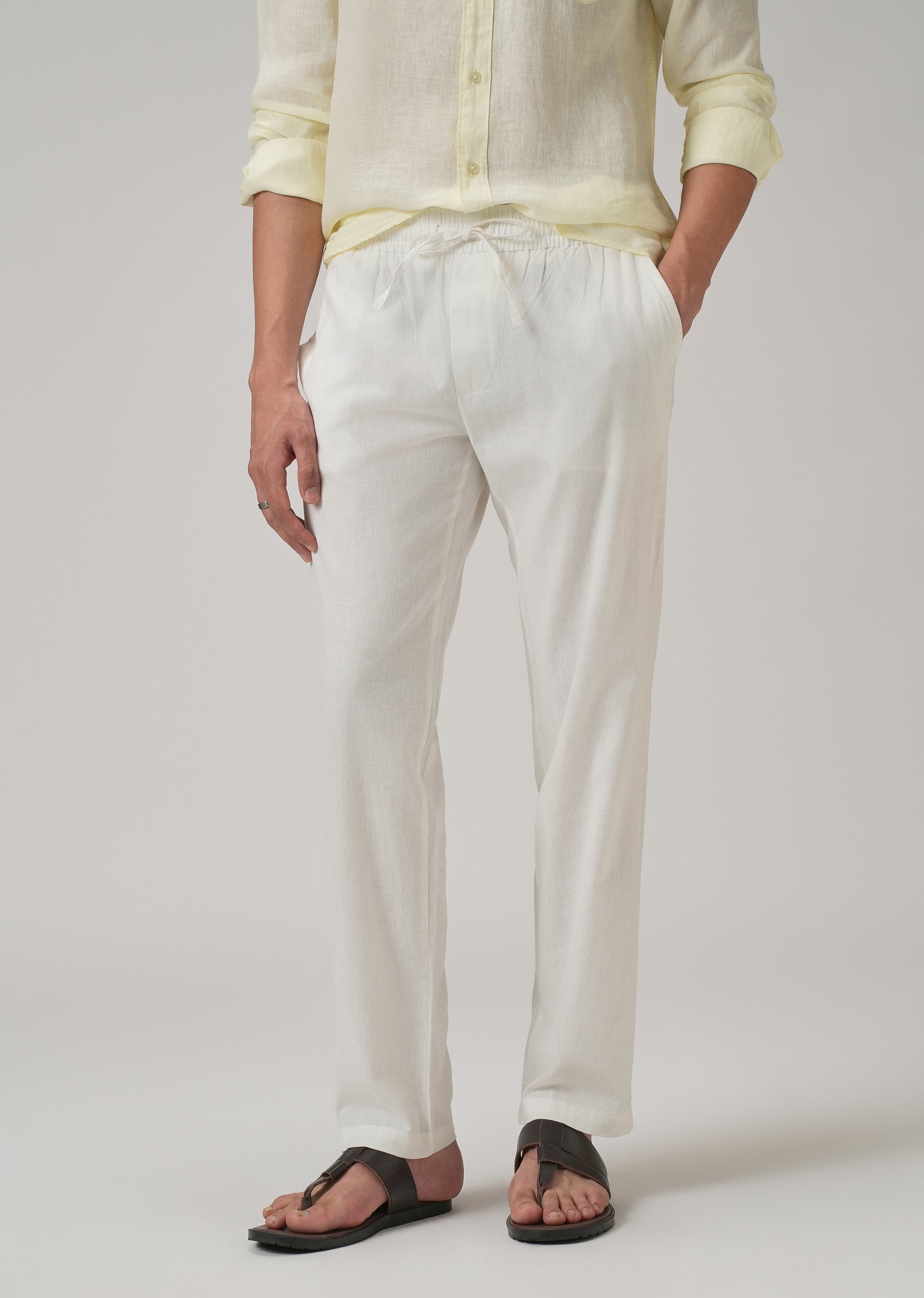 Drawstring White Linen Pant