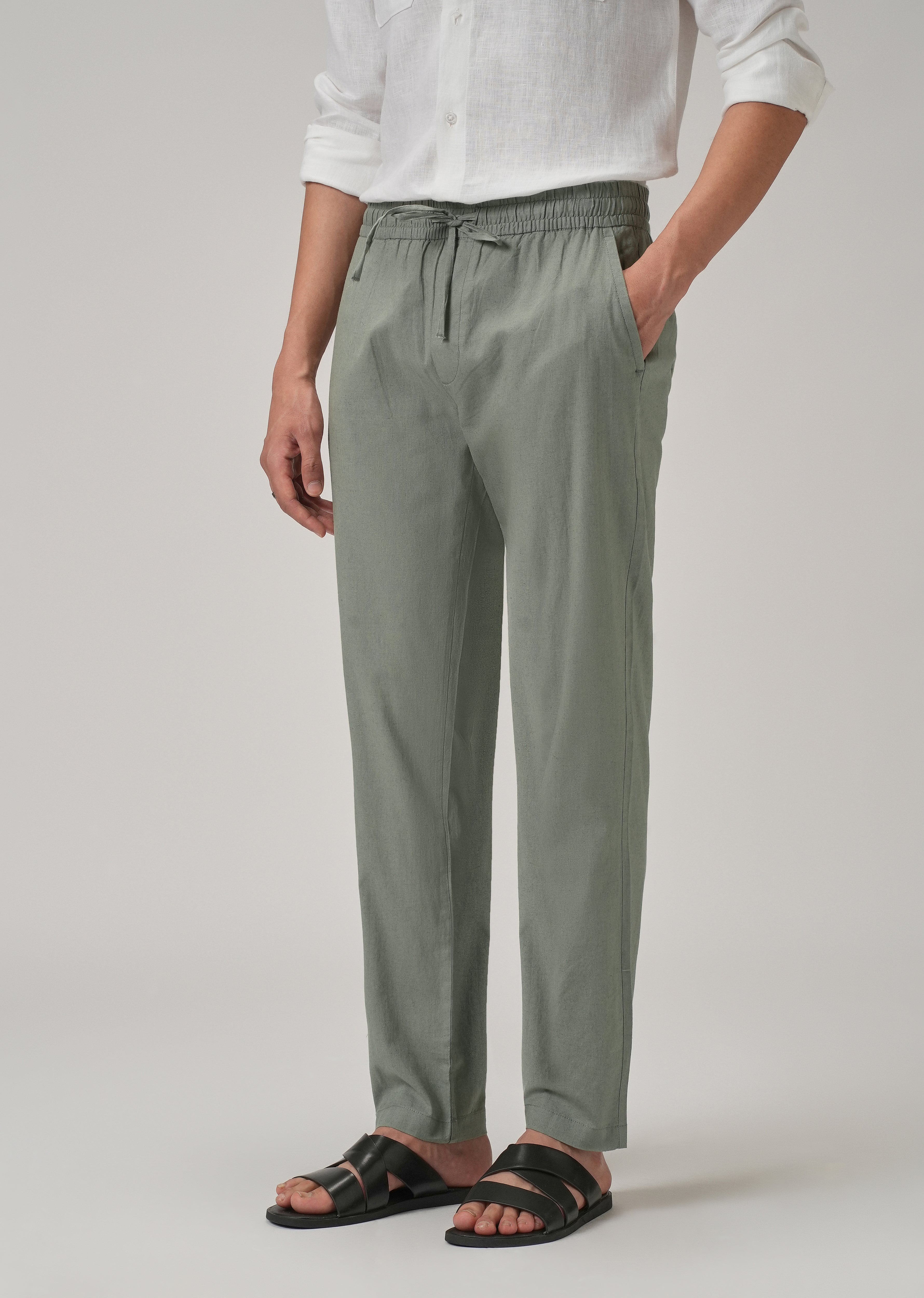 Drawstring Green Linen Pant
