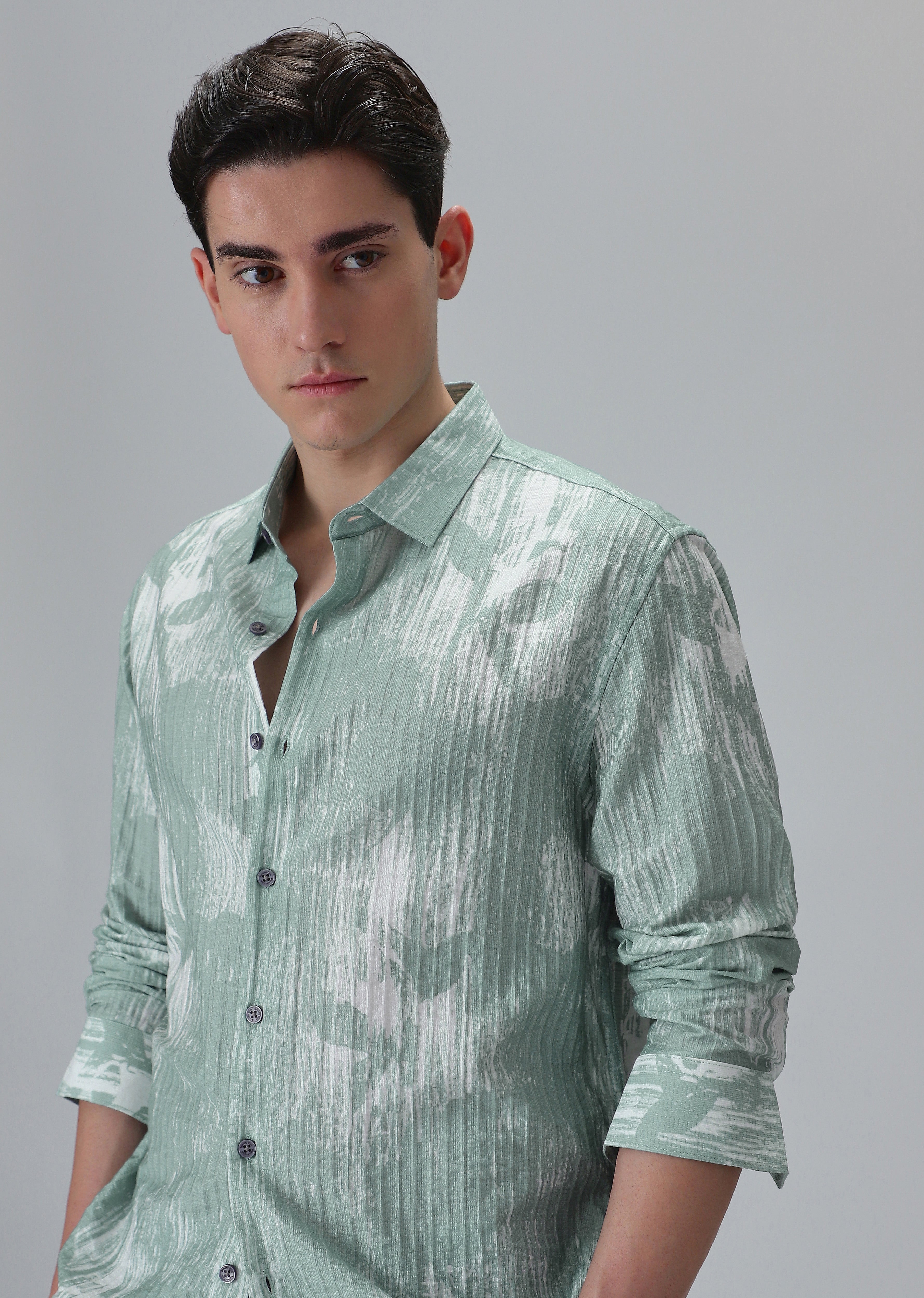 Dual Tone Green Printed Shirt