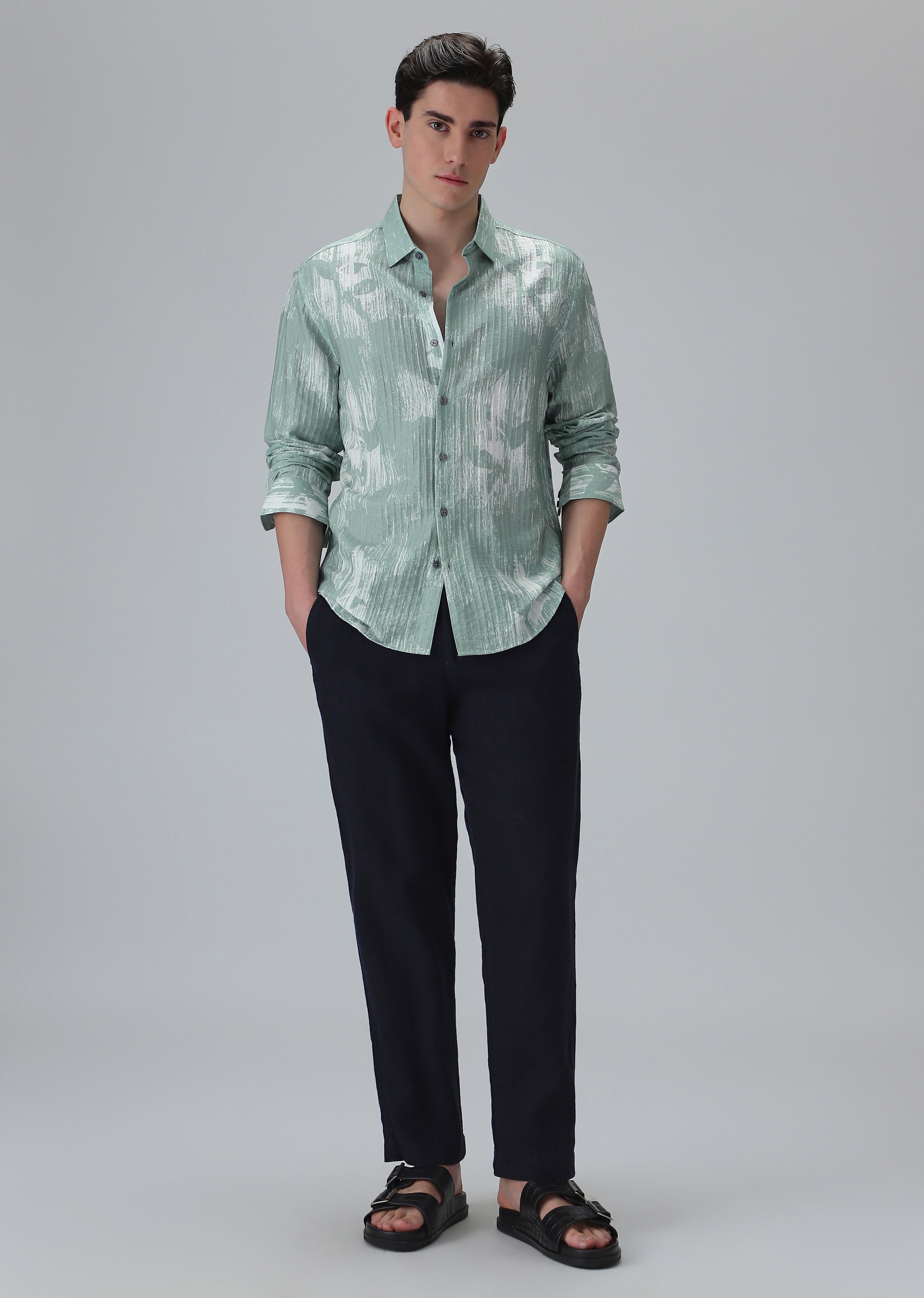 Dual Tone Green Printed Shirt