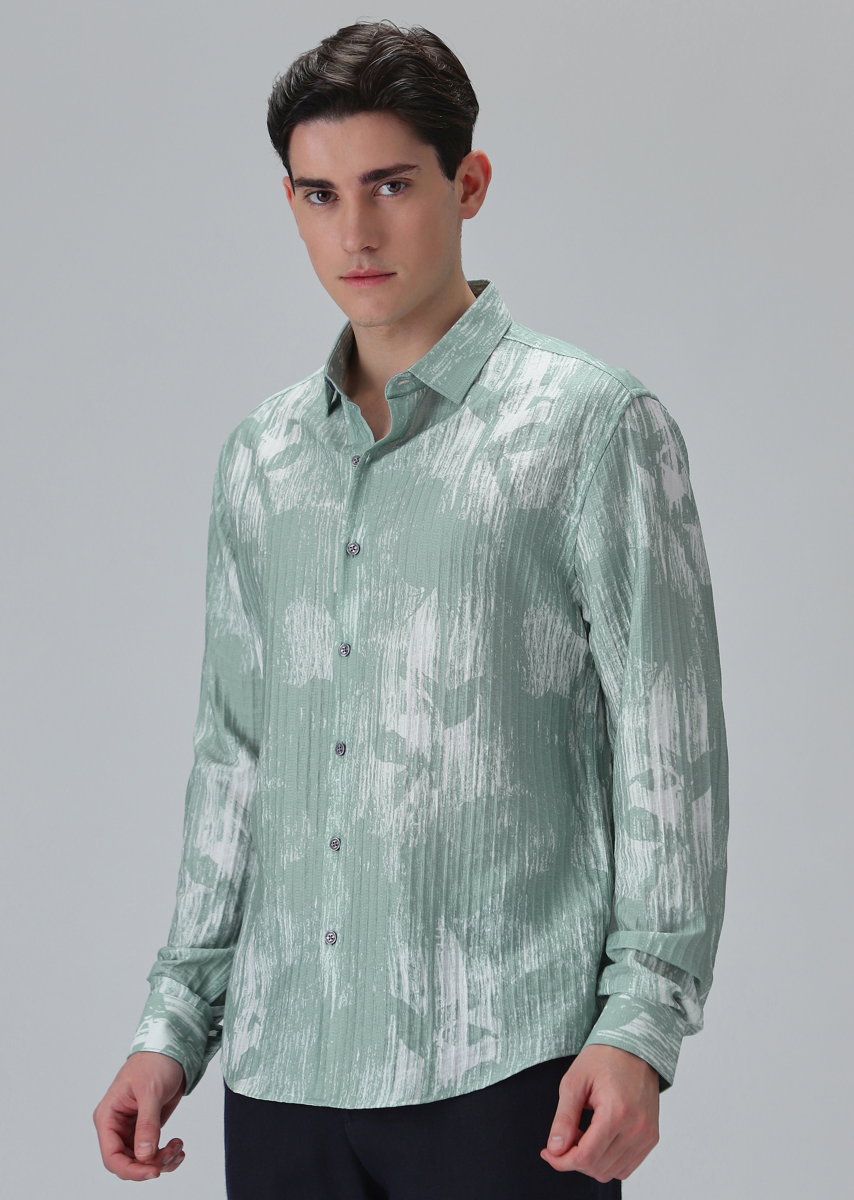 Dual Tone Green Printed Shirt