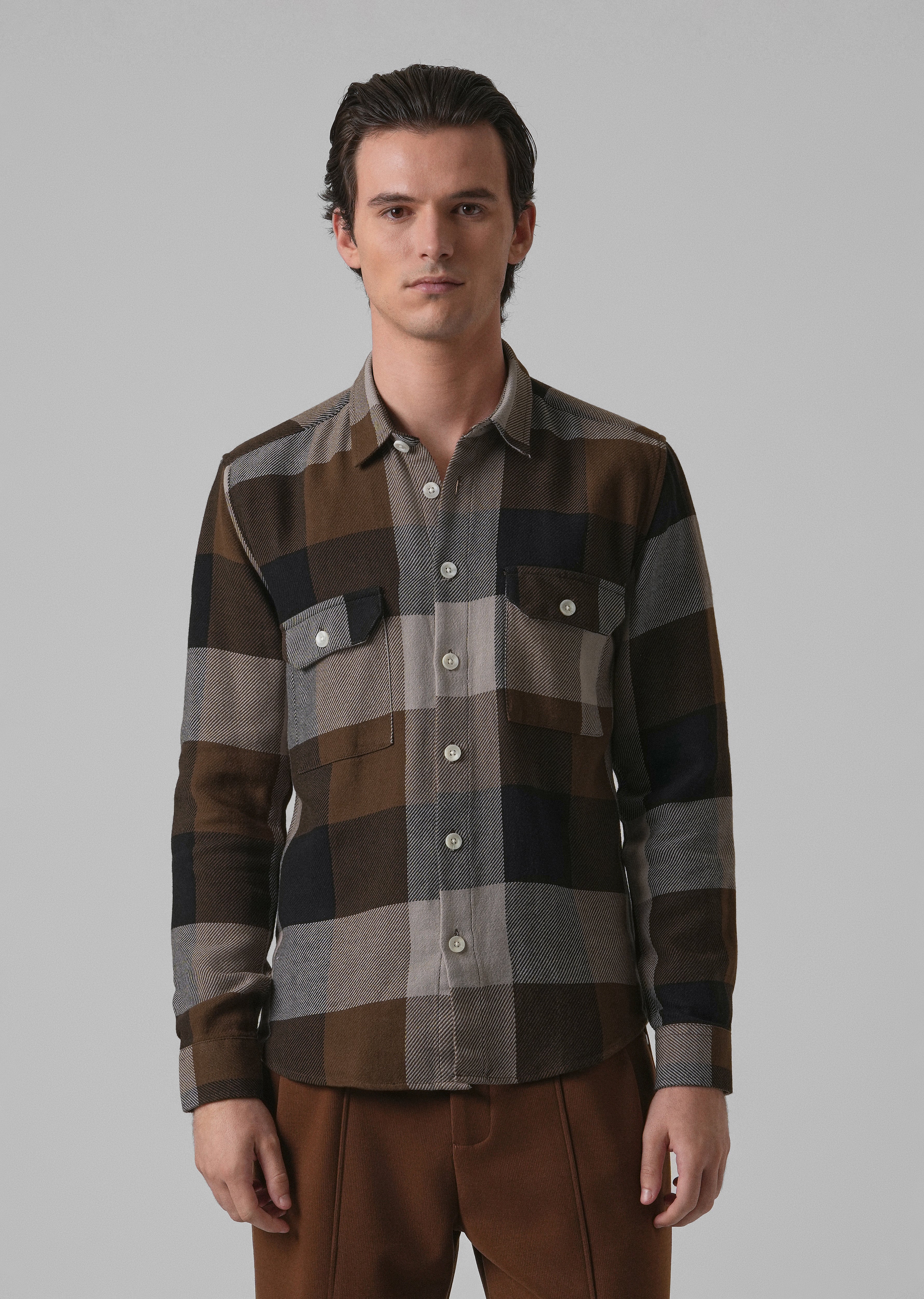 Dusky Brown Brushed Cotton Check Shirt