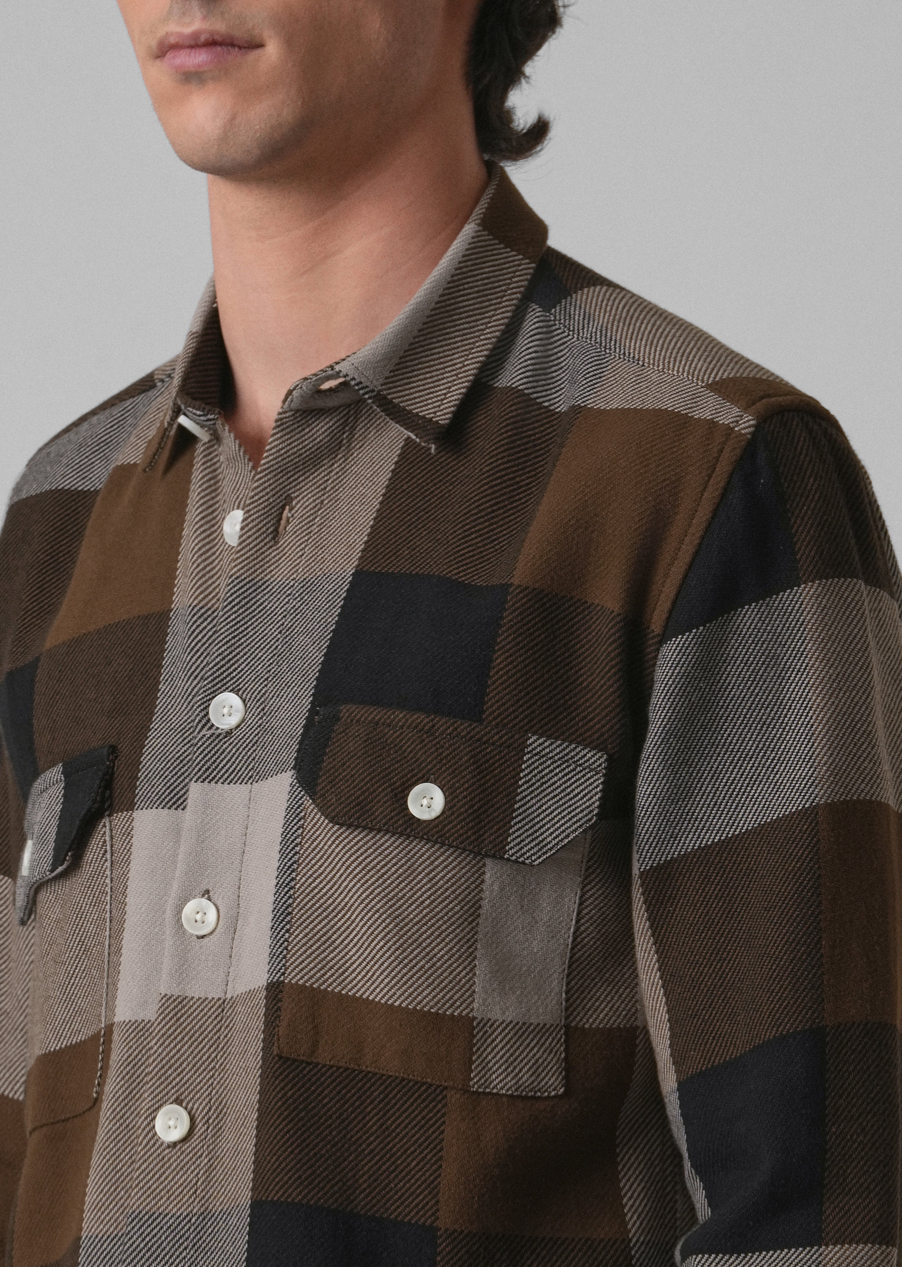Dusky Brown Brushed Cotton Check Shirt