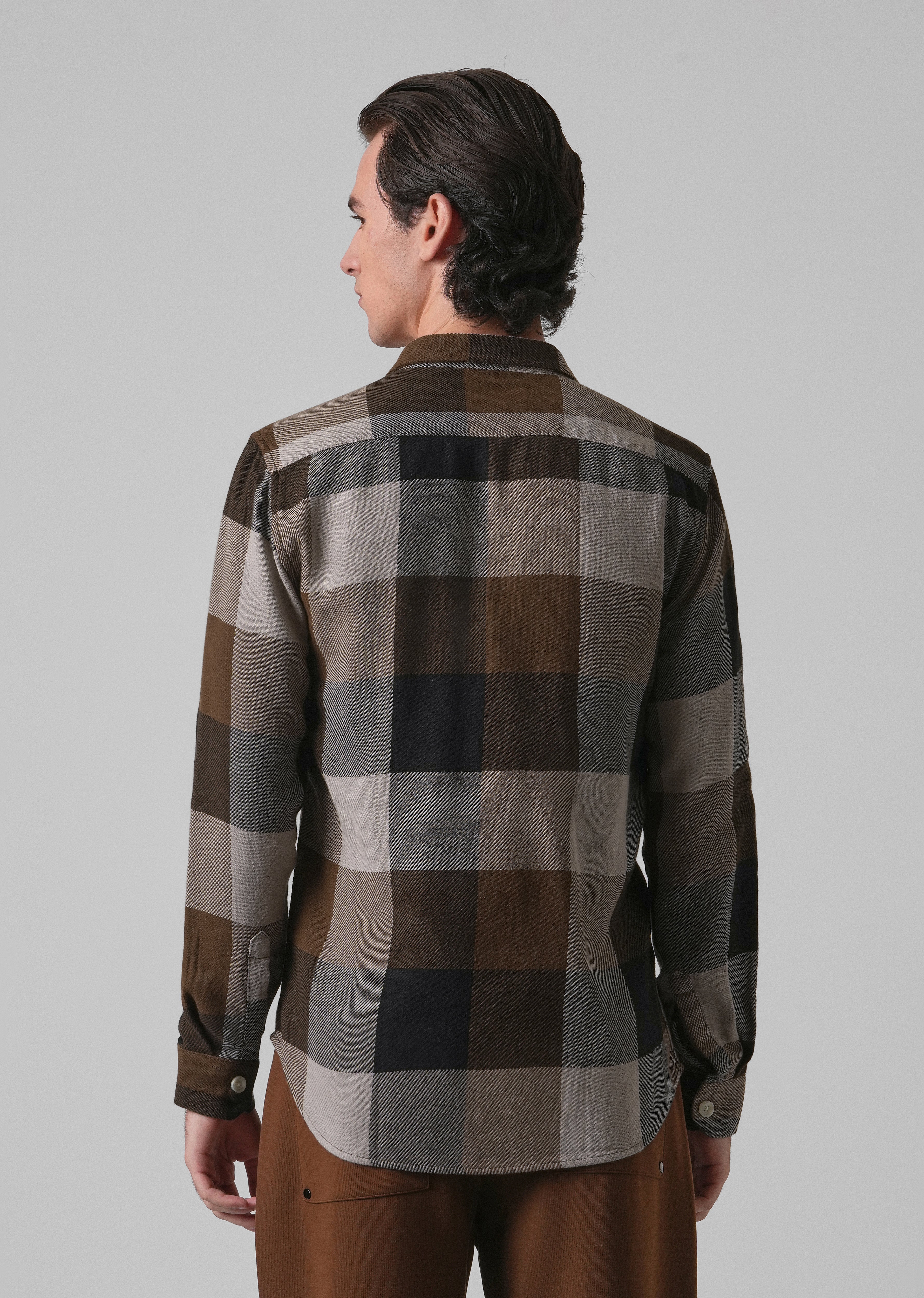 Dusky Brown Brushed Cotton Check Shirt