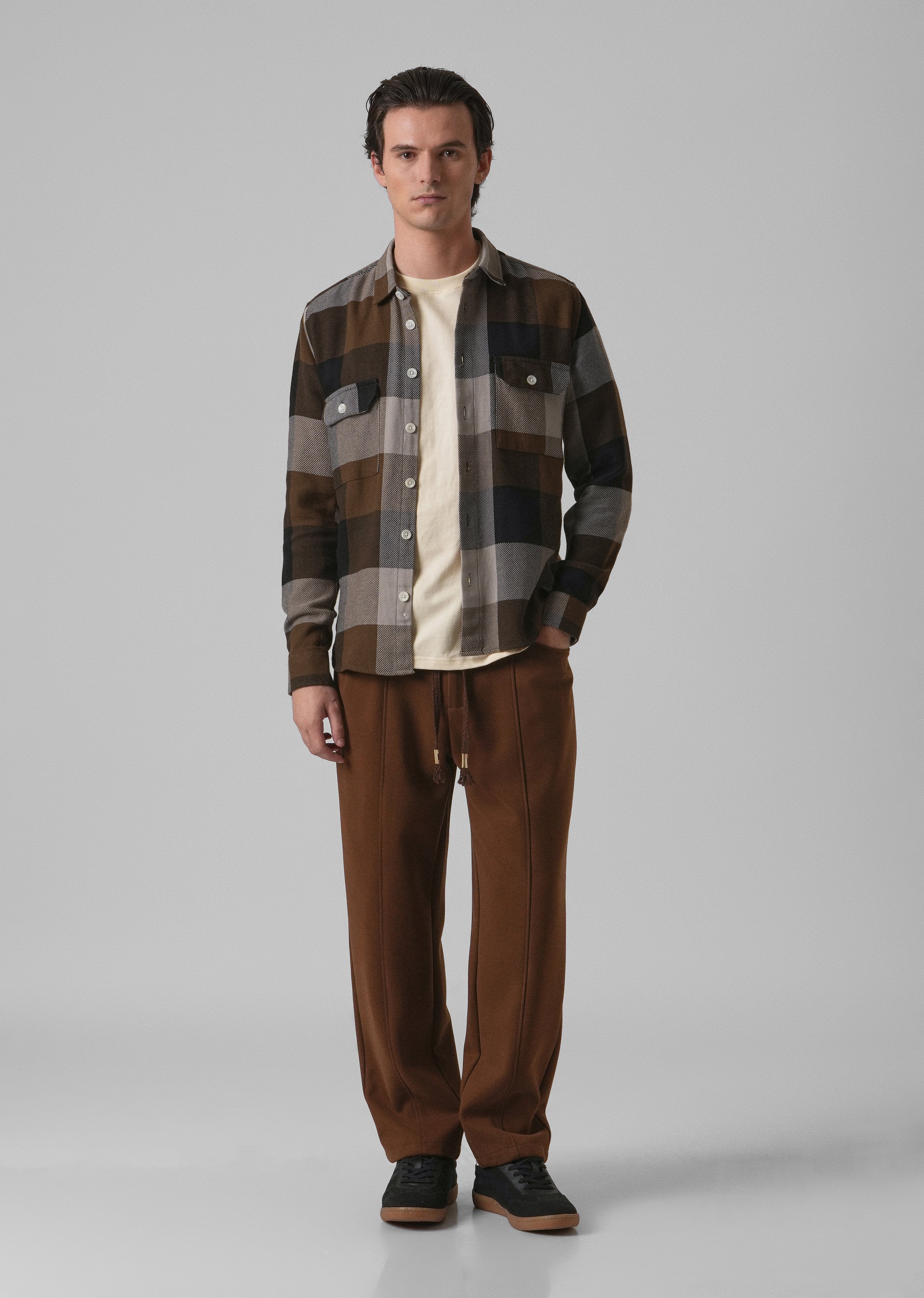 Dusky Brown Brushed Cotton Check Shirt