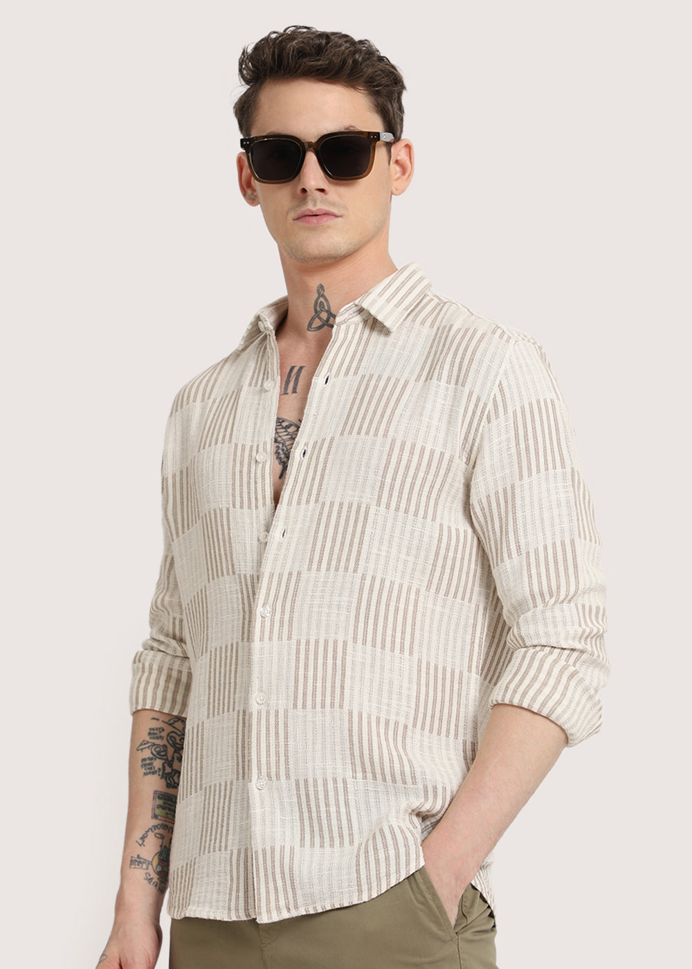 Dusty Brown Checker Textured Shirt