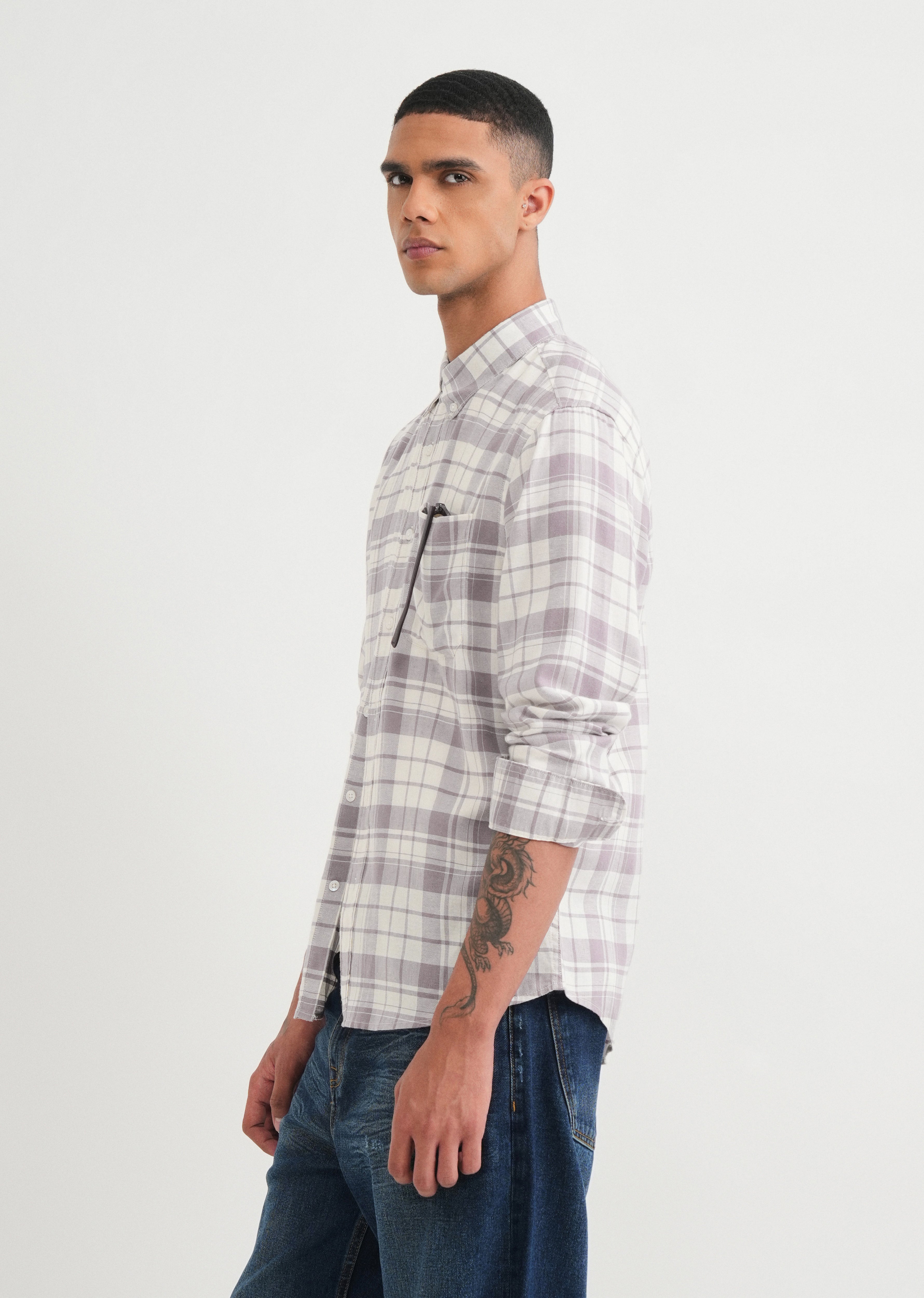 Dusty Mauve Lyocell Linen Check Shirt