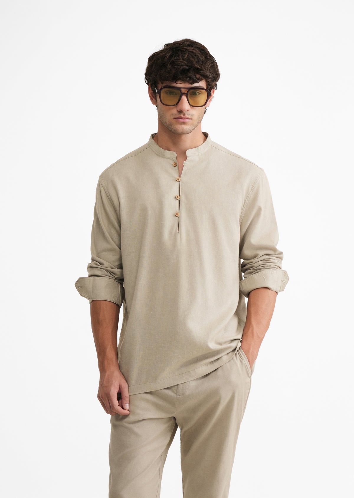 Dusty Olive Mandarin Collar Kurta Shirt