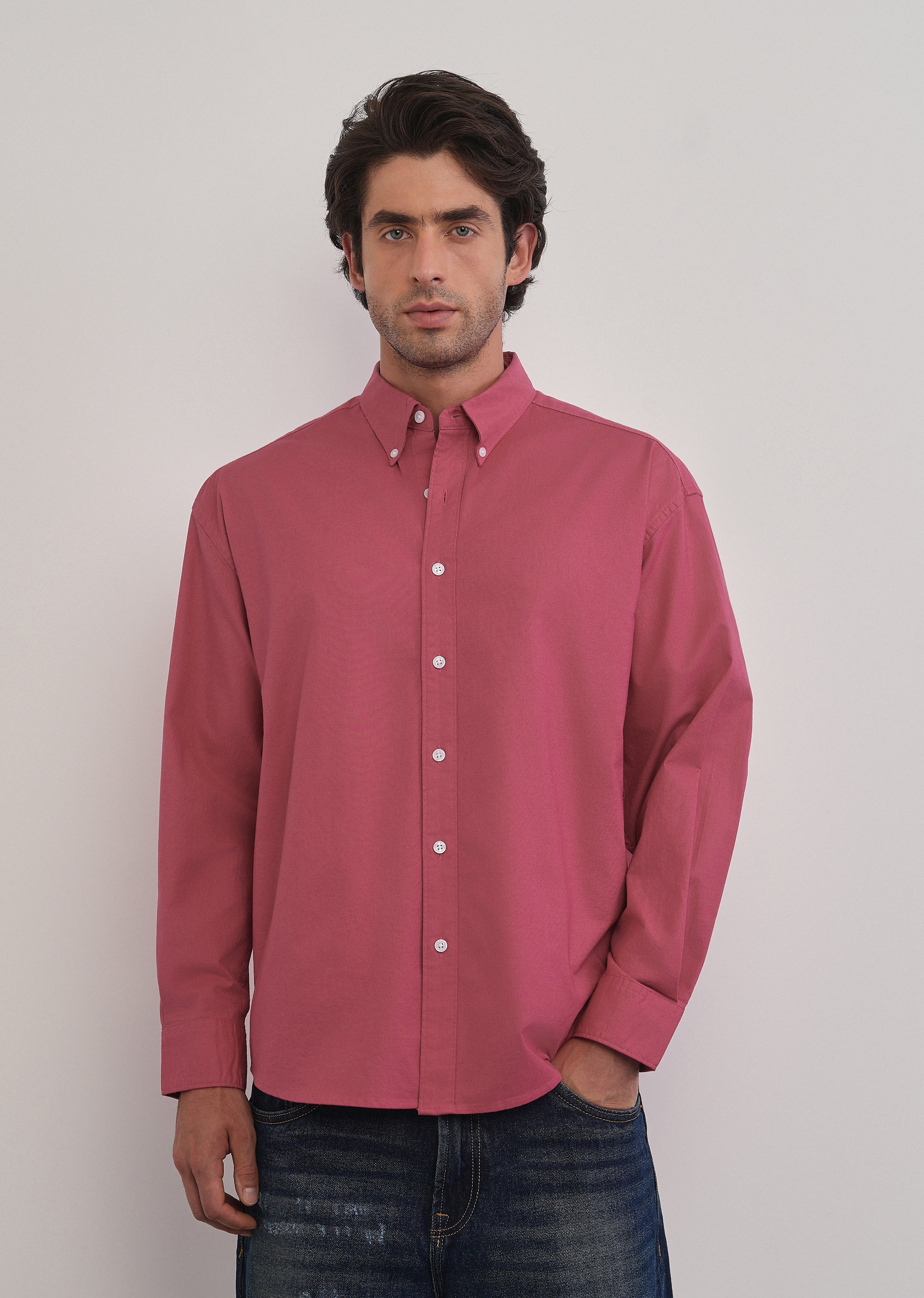Dusty Rose Cotton Stretch Oversized Shirt