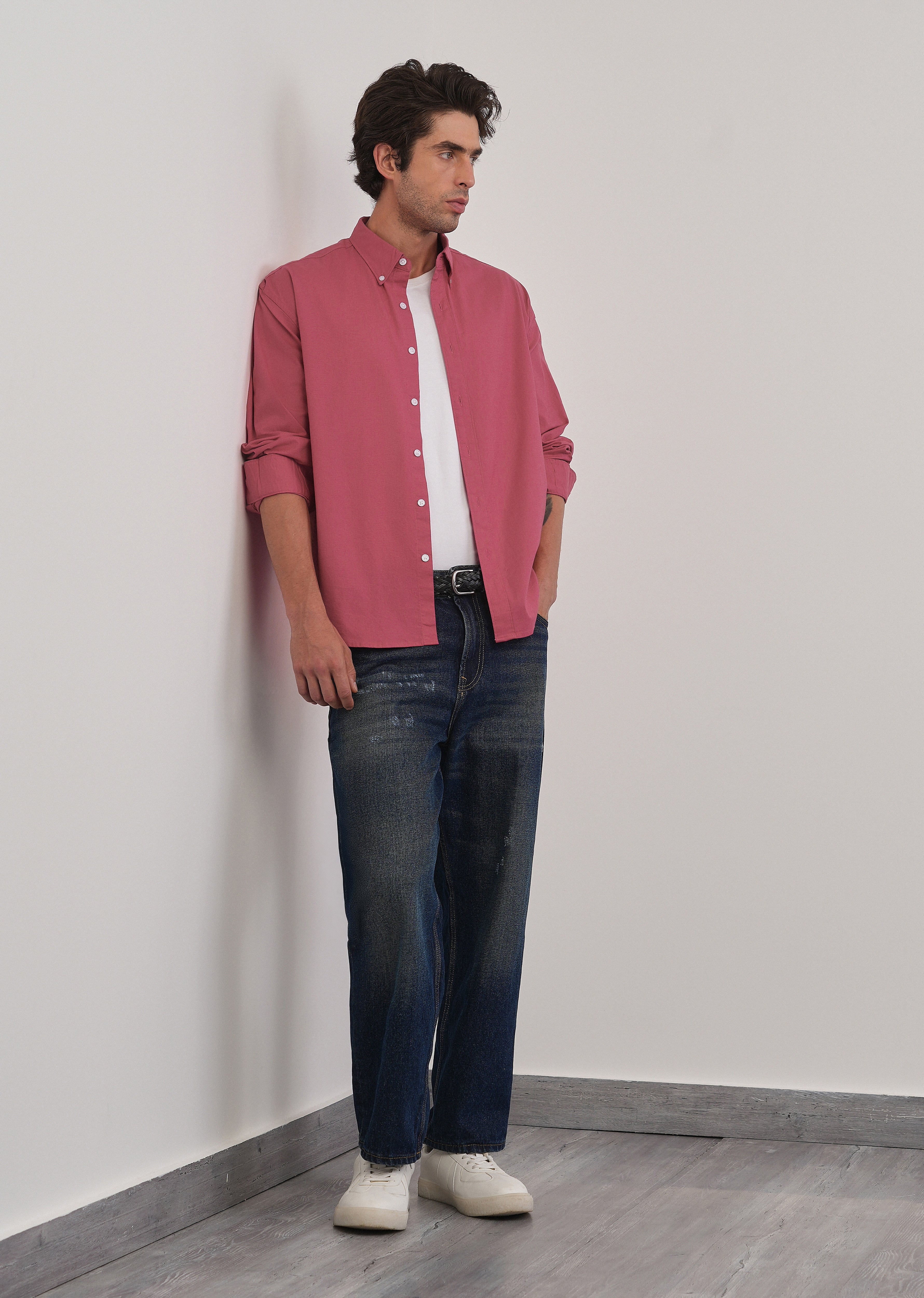 Dusty Rose Cotton Stretch Oversized Shirt