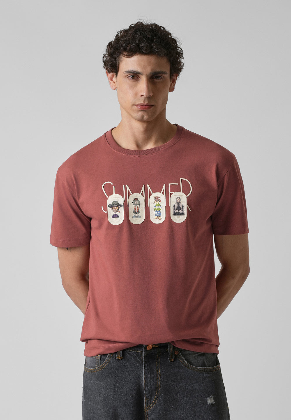 Dusty Rose Printed Slim Fit T-shirt