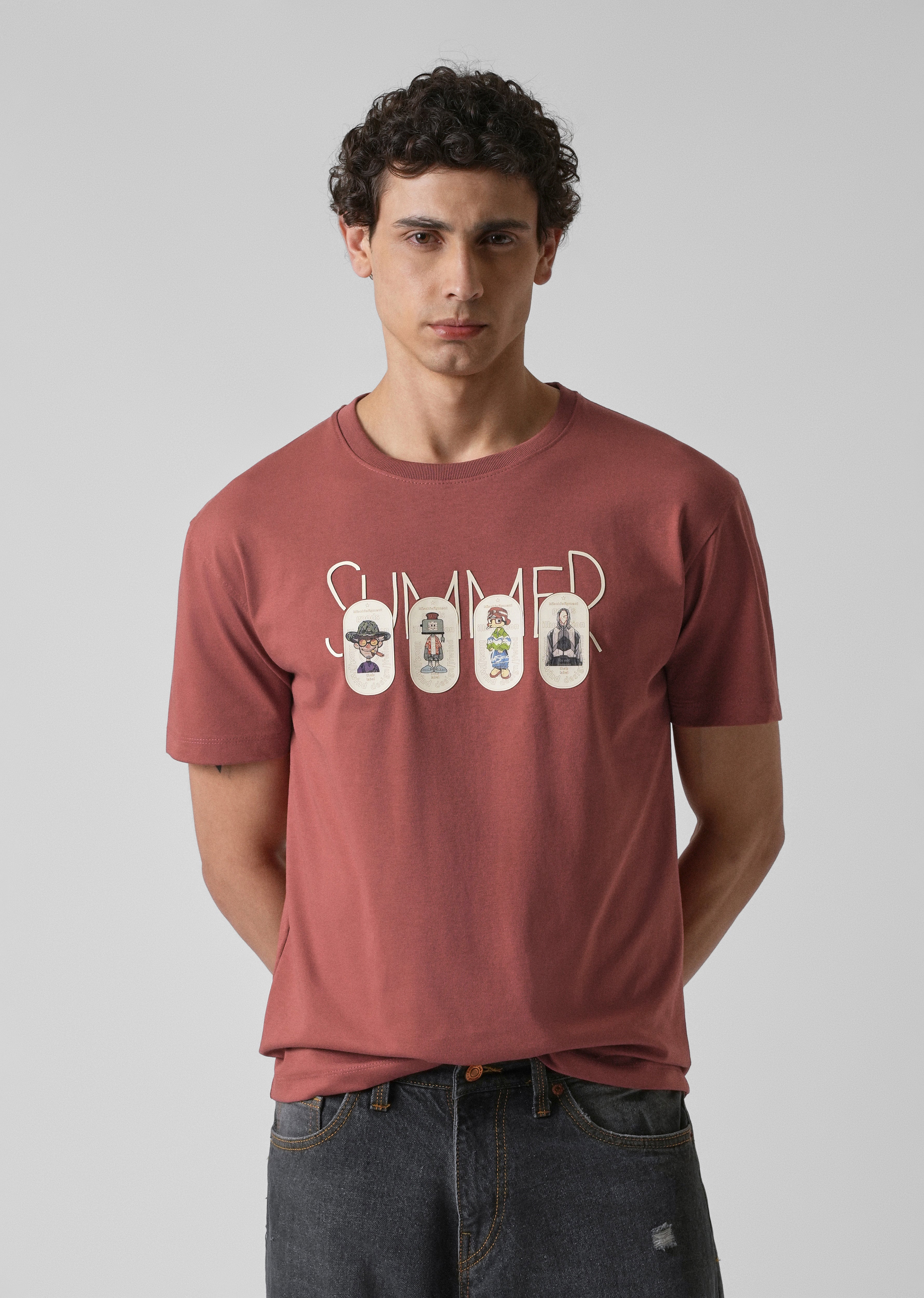 Dusty Rose Printed Slim Fit T-shirt