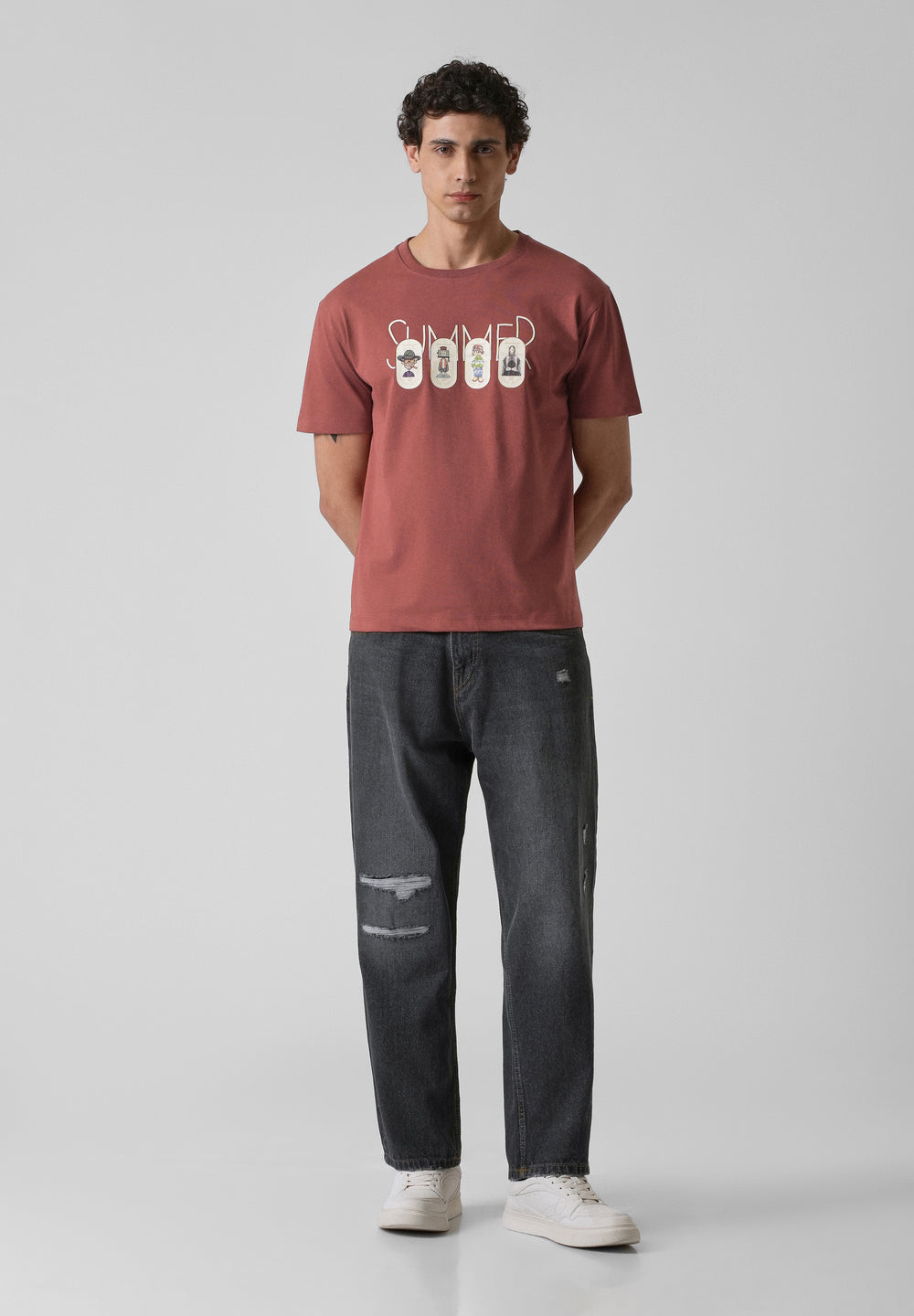 Dusty Rose Printed Slim Fit T-shirt