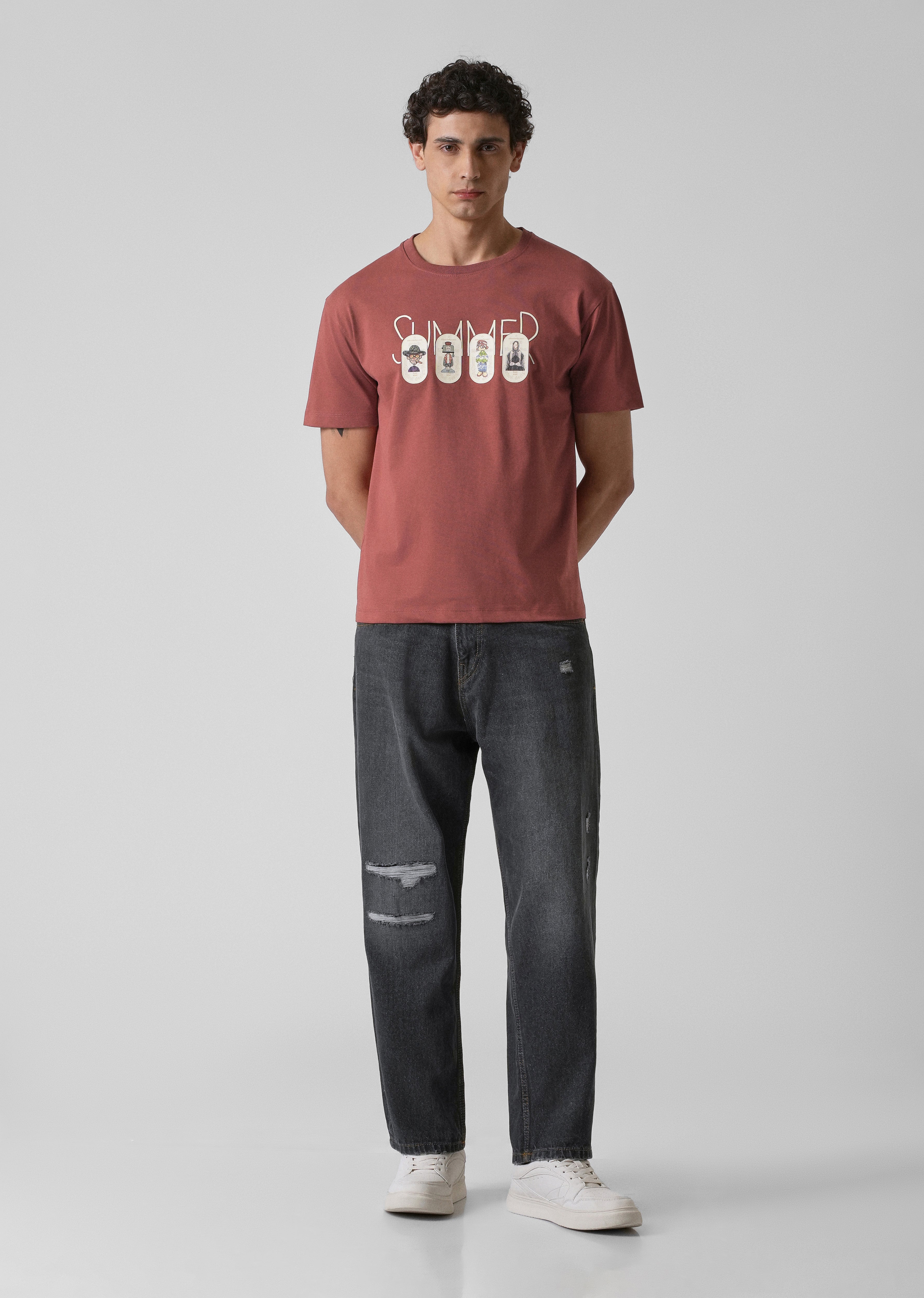 Dusty Rose Printed Slim Fit T-shirt