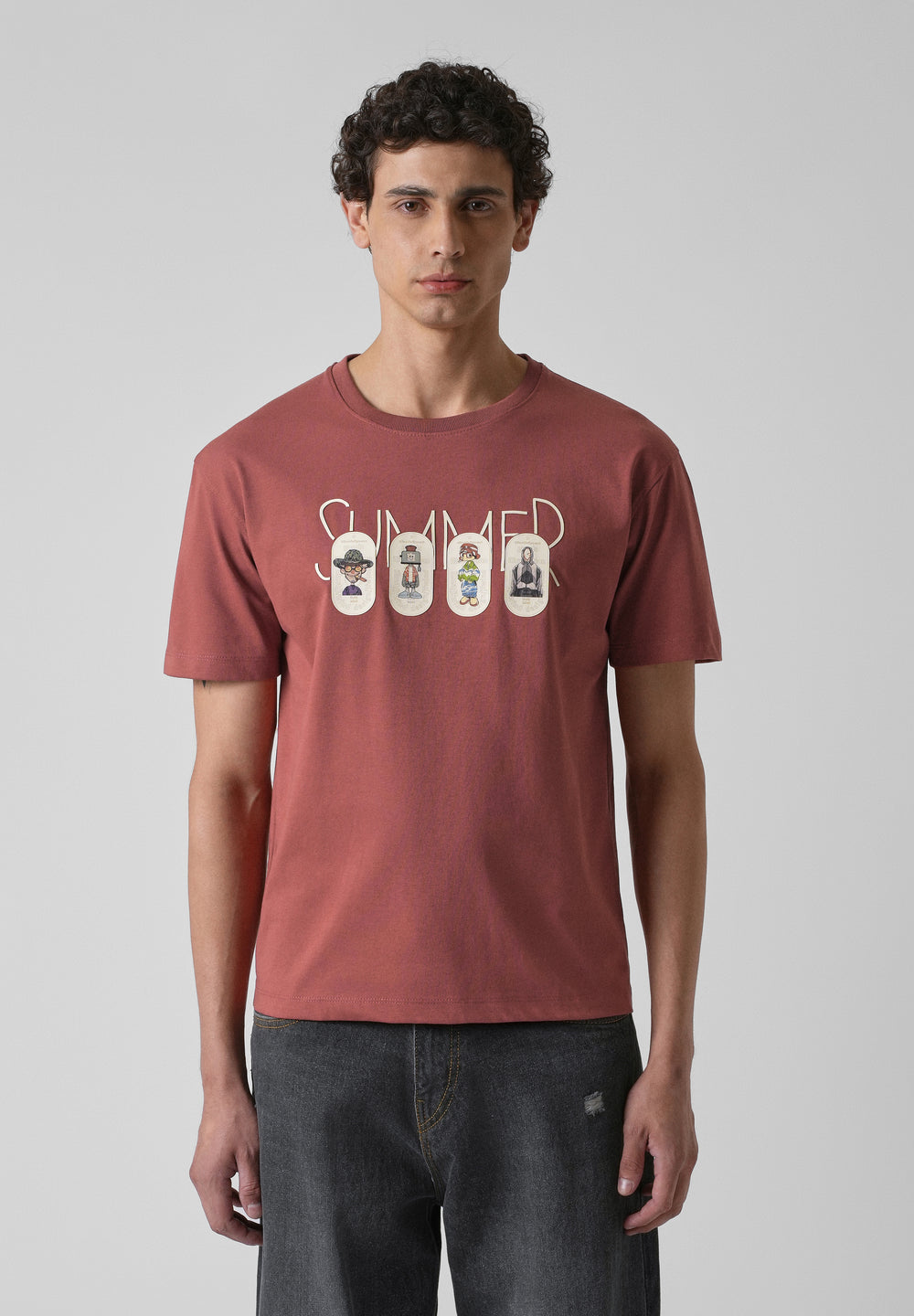 Dusty Rose Printed Slim Fit T-shirt
