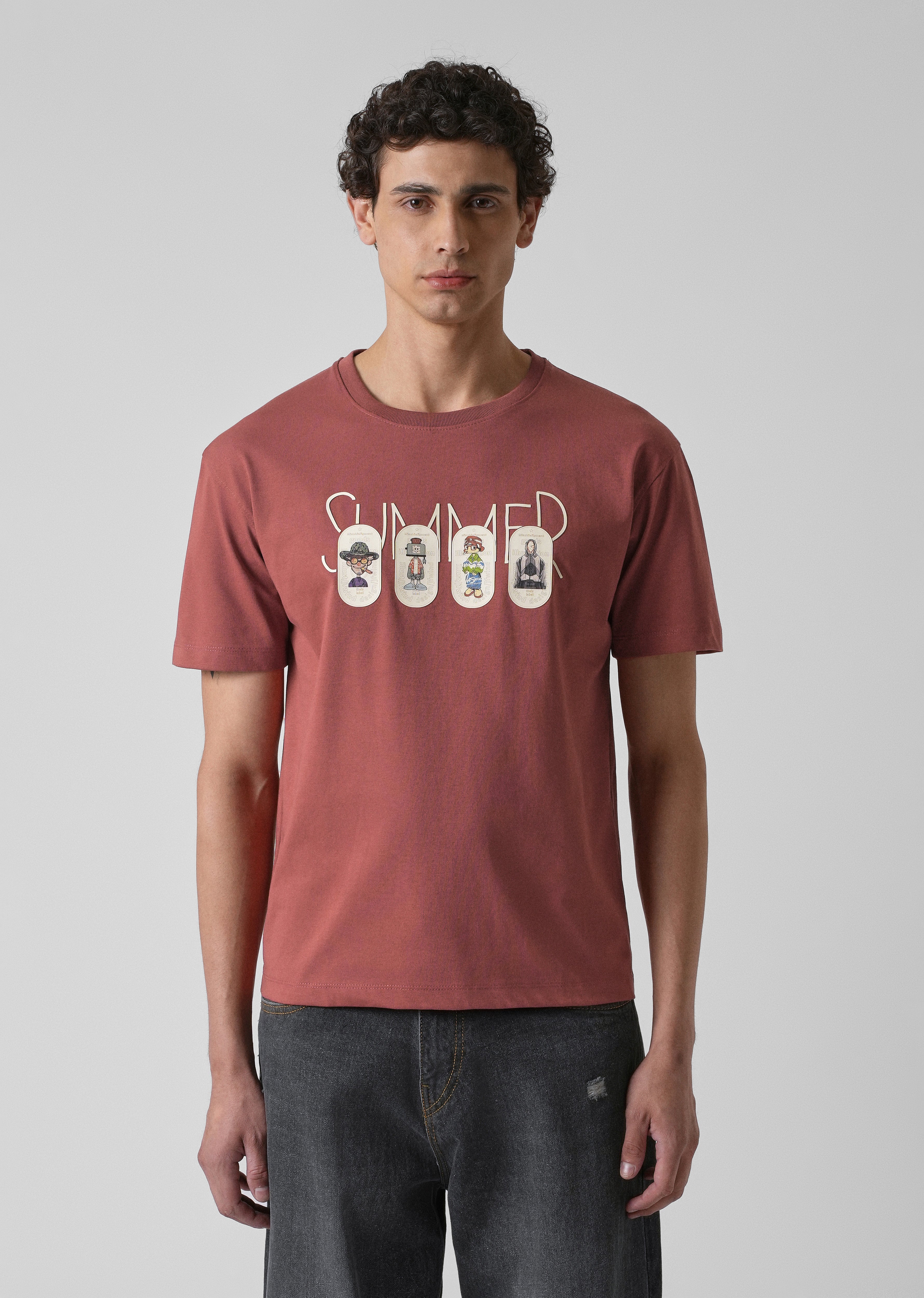 Dusty Rose Printed Slim Fit T-shirt