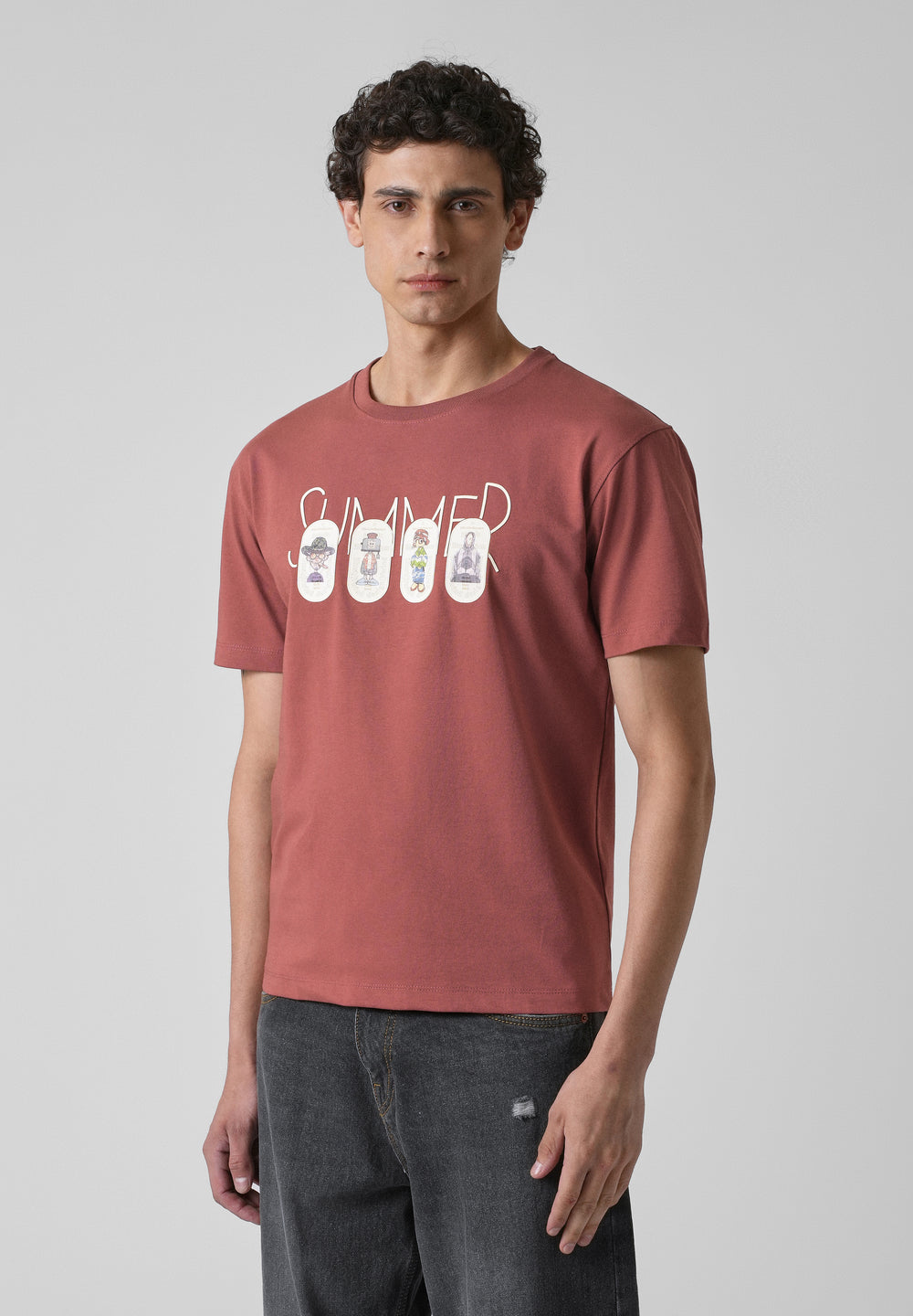 Dusty Rose Printed Slim Fit T-shirt