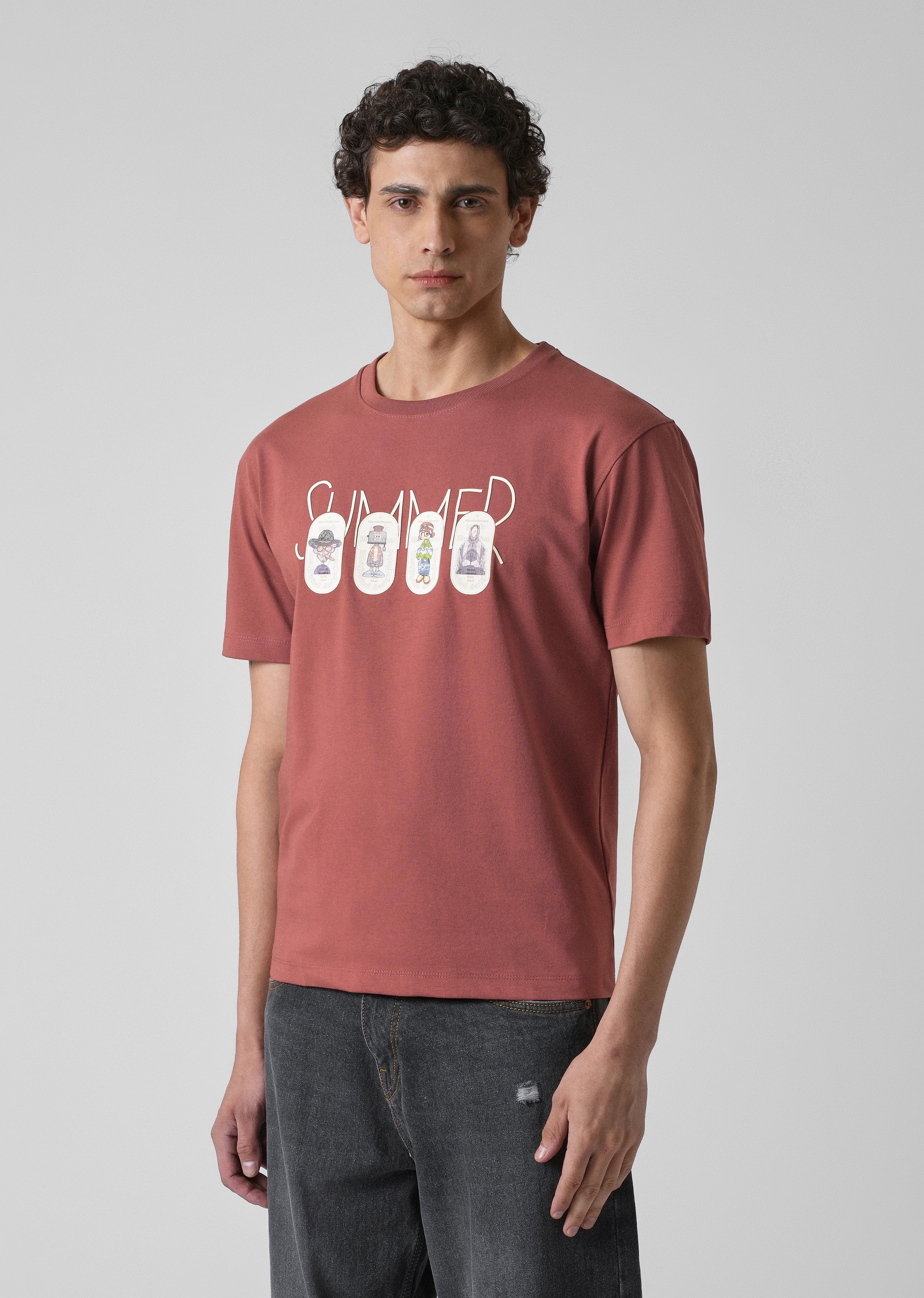 Dusty Rose Printed Slim Fit T-shirt
