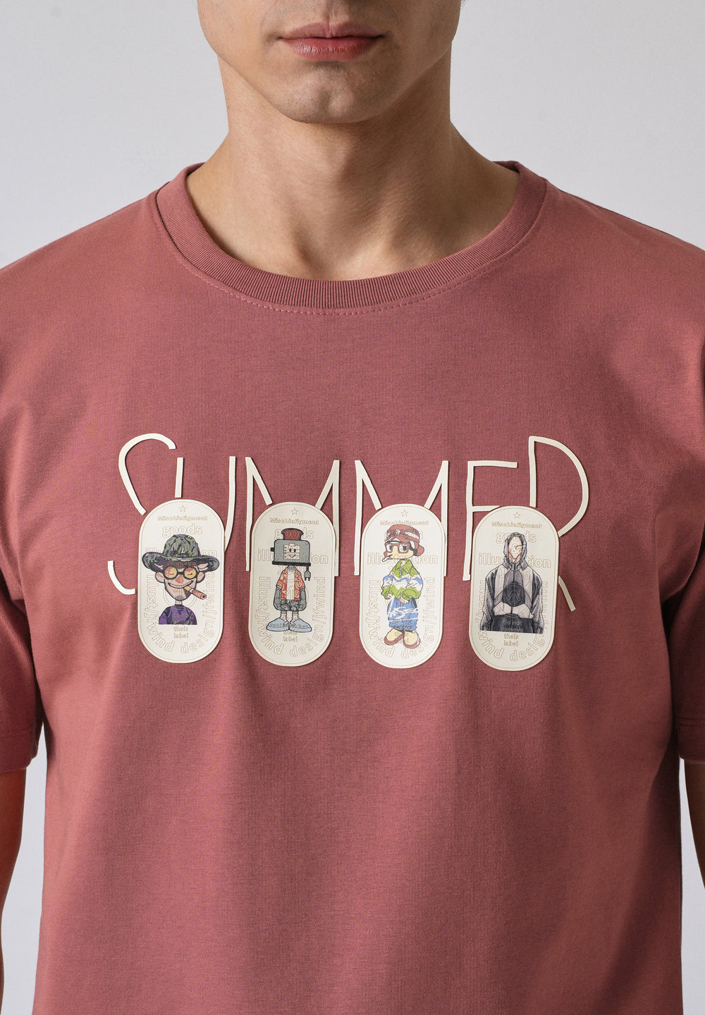 Dusty Rose Printed Slim Fit T-shirt