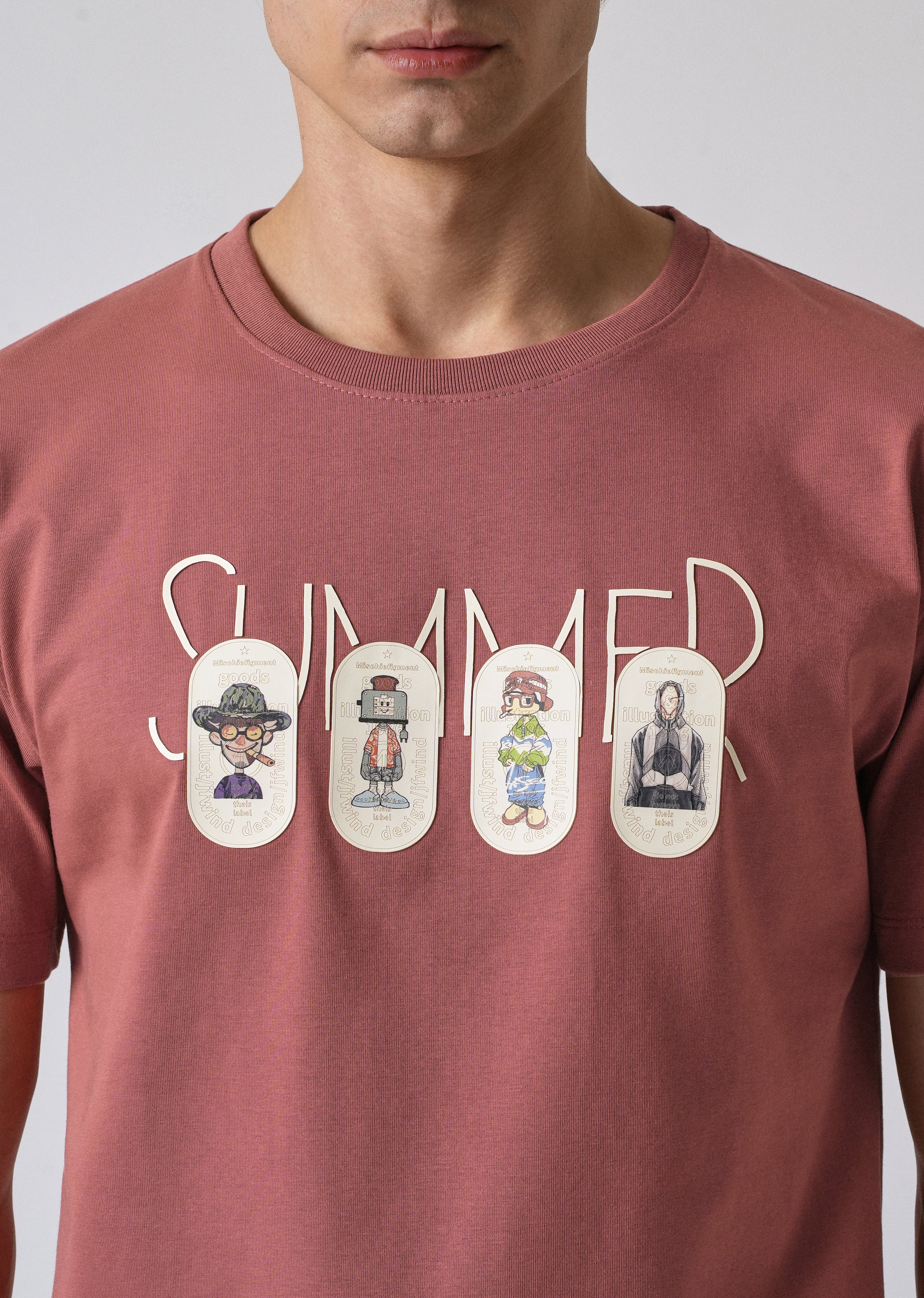 Dusty Rose Printed Slim Fit T-shirt