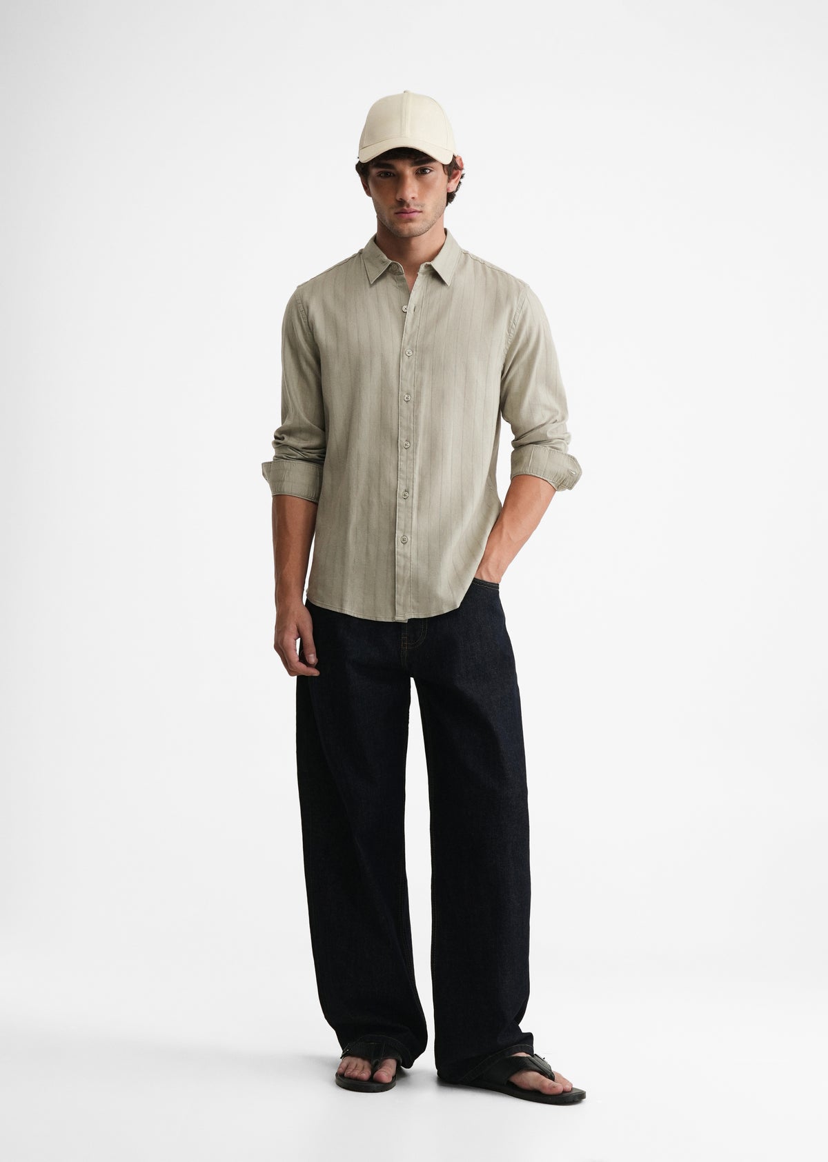 Dusty Sage Lyocell Cotton Self-Stripe Shirt