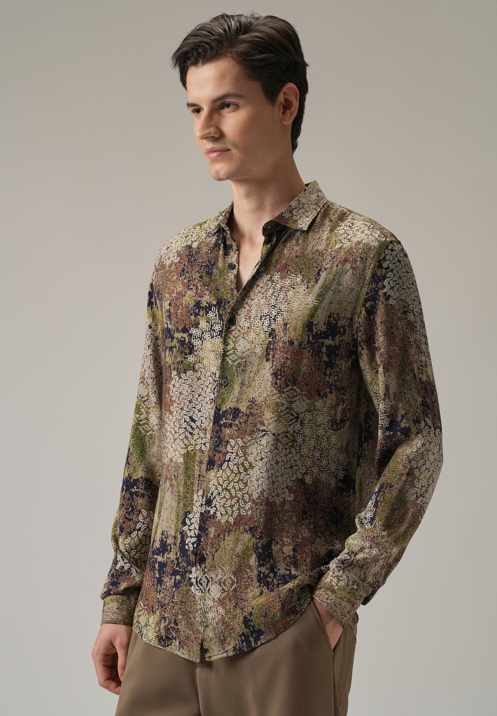 Earthen Camo Print Feather Shirt