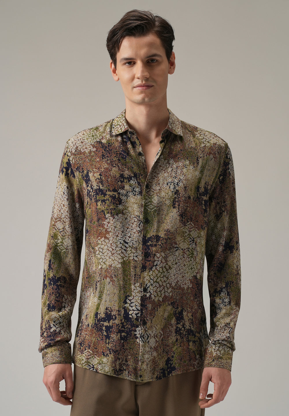 Earthen Camo Print Feather Shirt