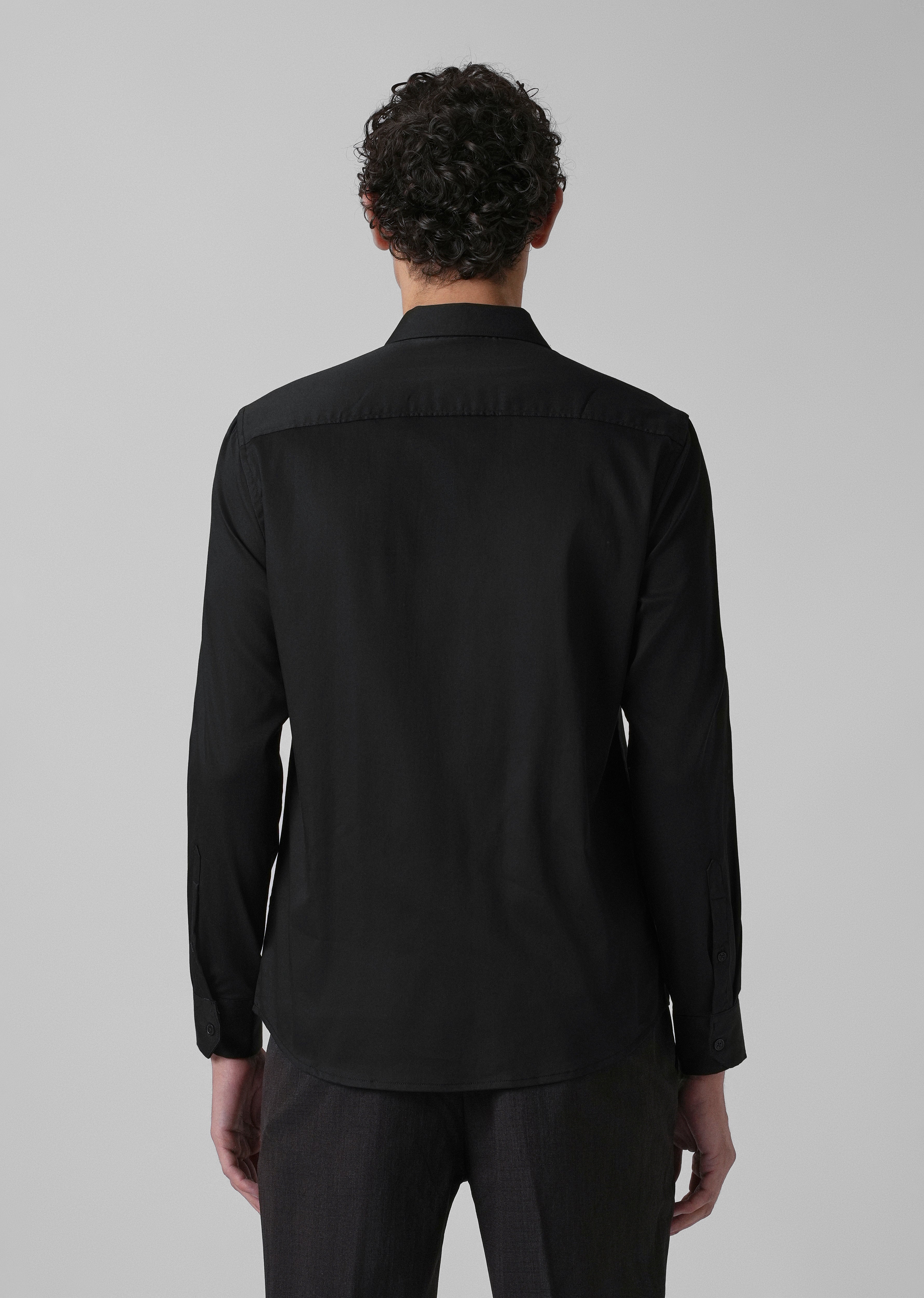 Ebony Black Plain Satin Shirt