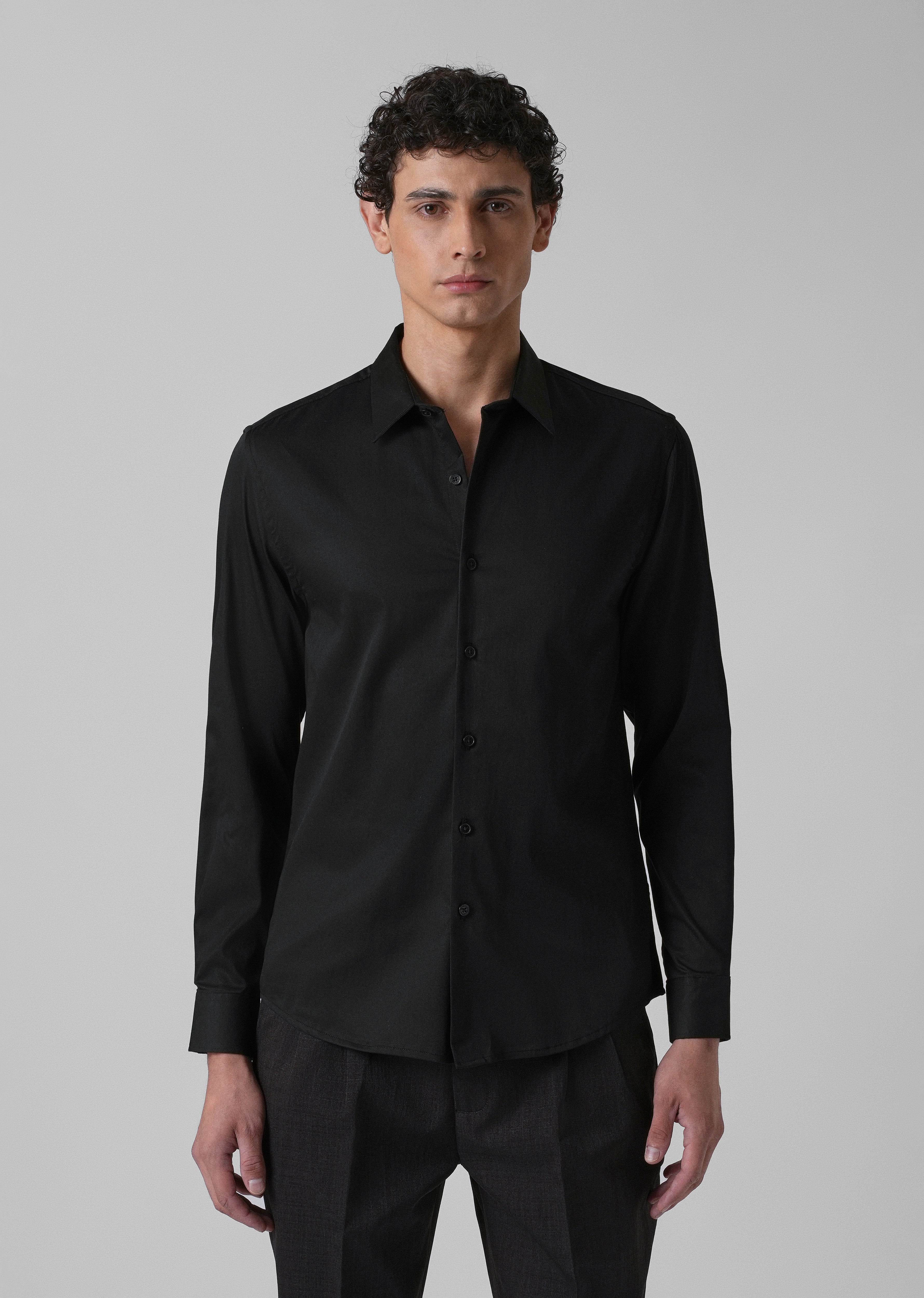 Ebony Black Plain Satin Shirt