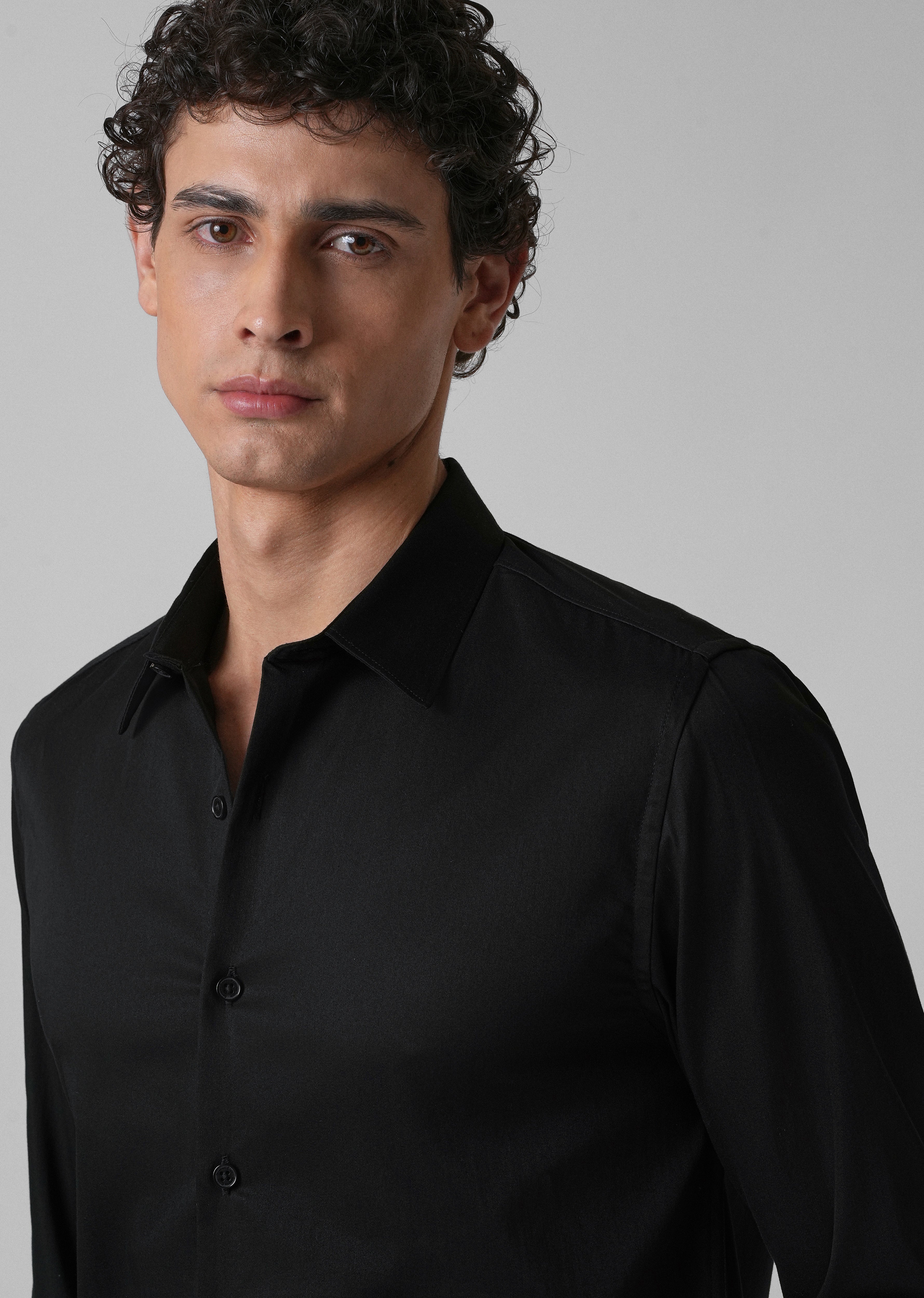 Ebony Black Plain Satin Shirt