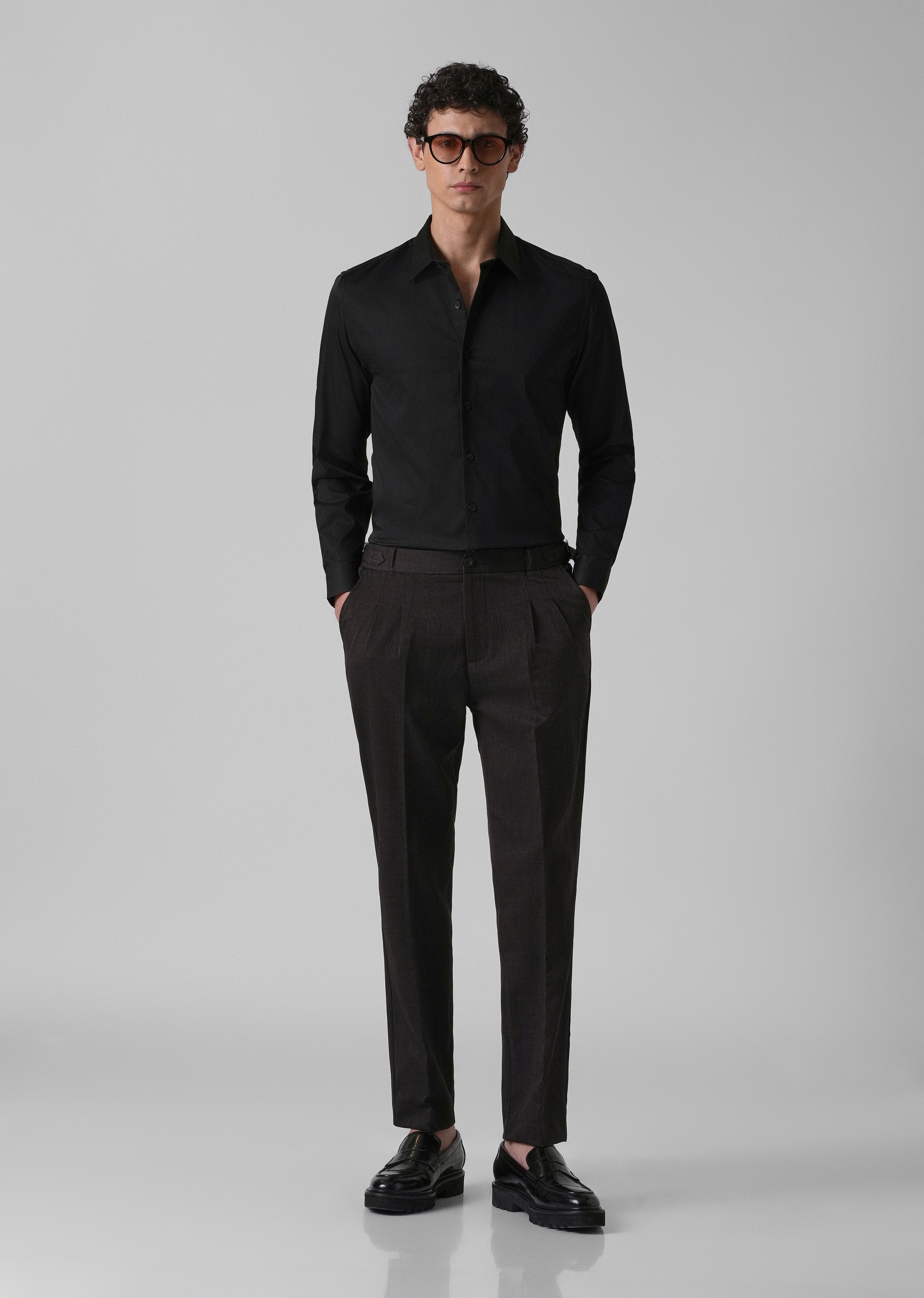 Ebony Black Plain Satin Shirt