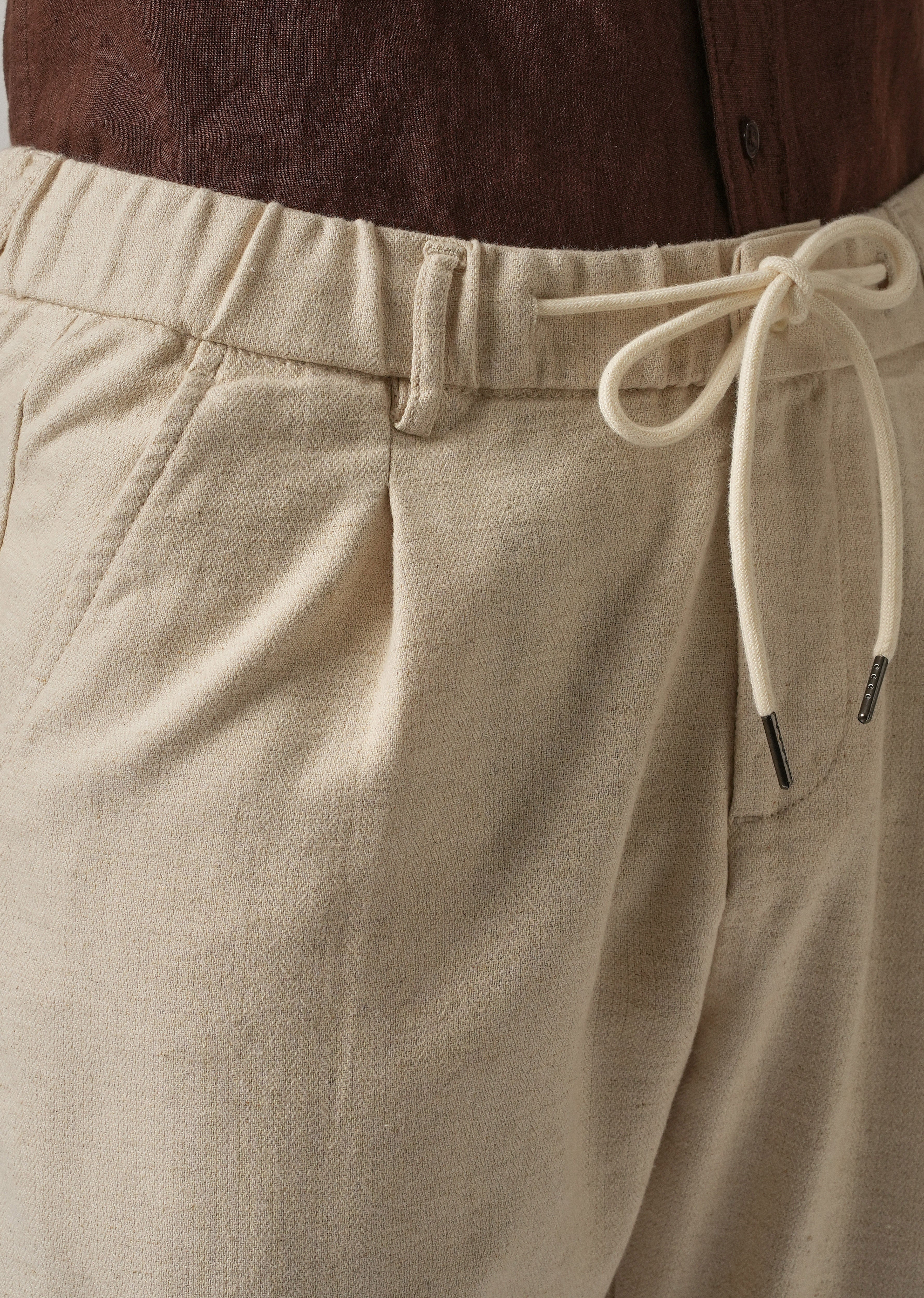 Ecru Beige Blended Linen Pant