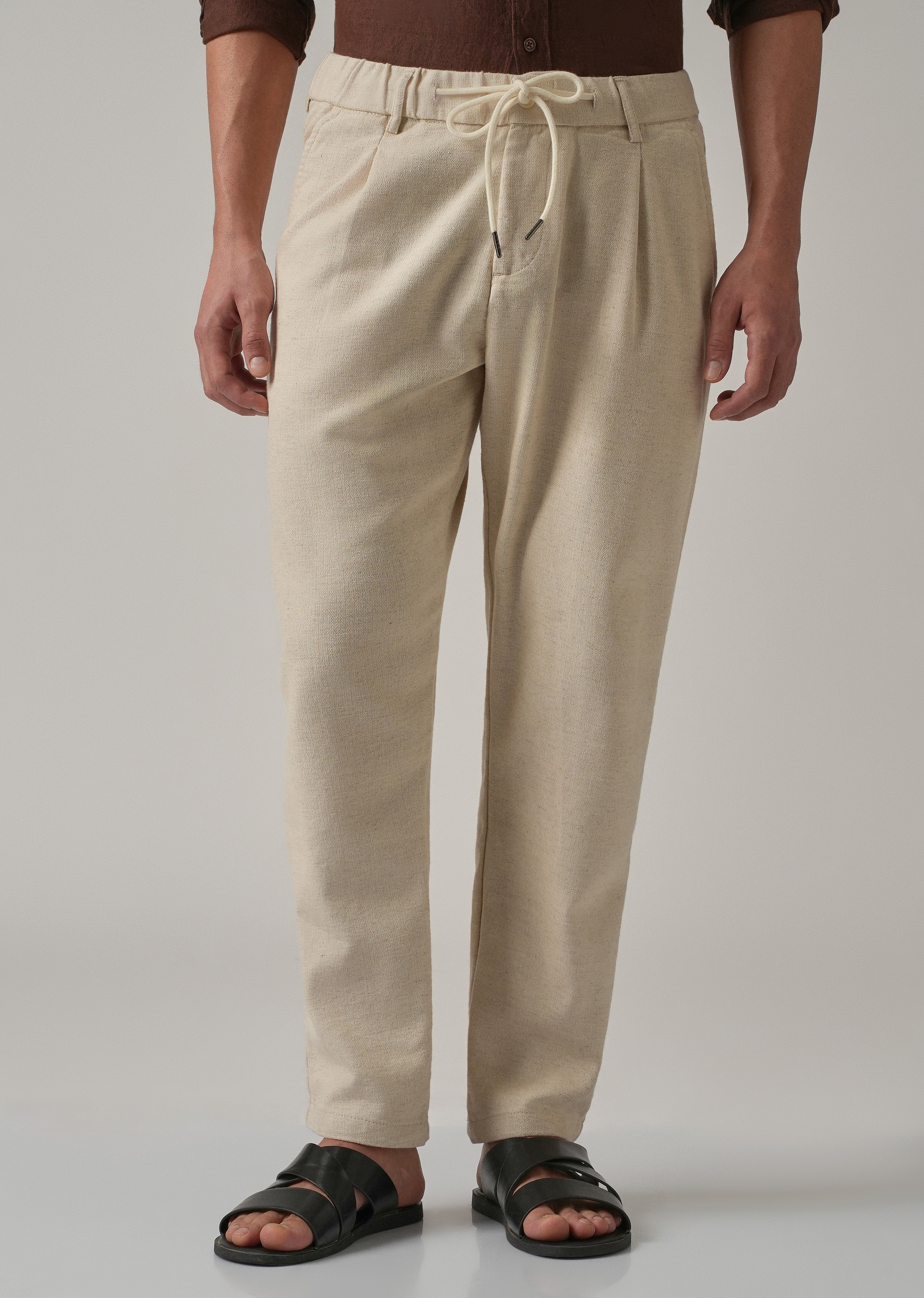 Ecru Beige Blended Linen Pant