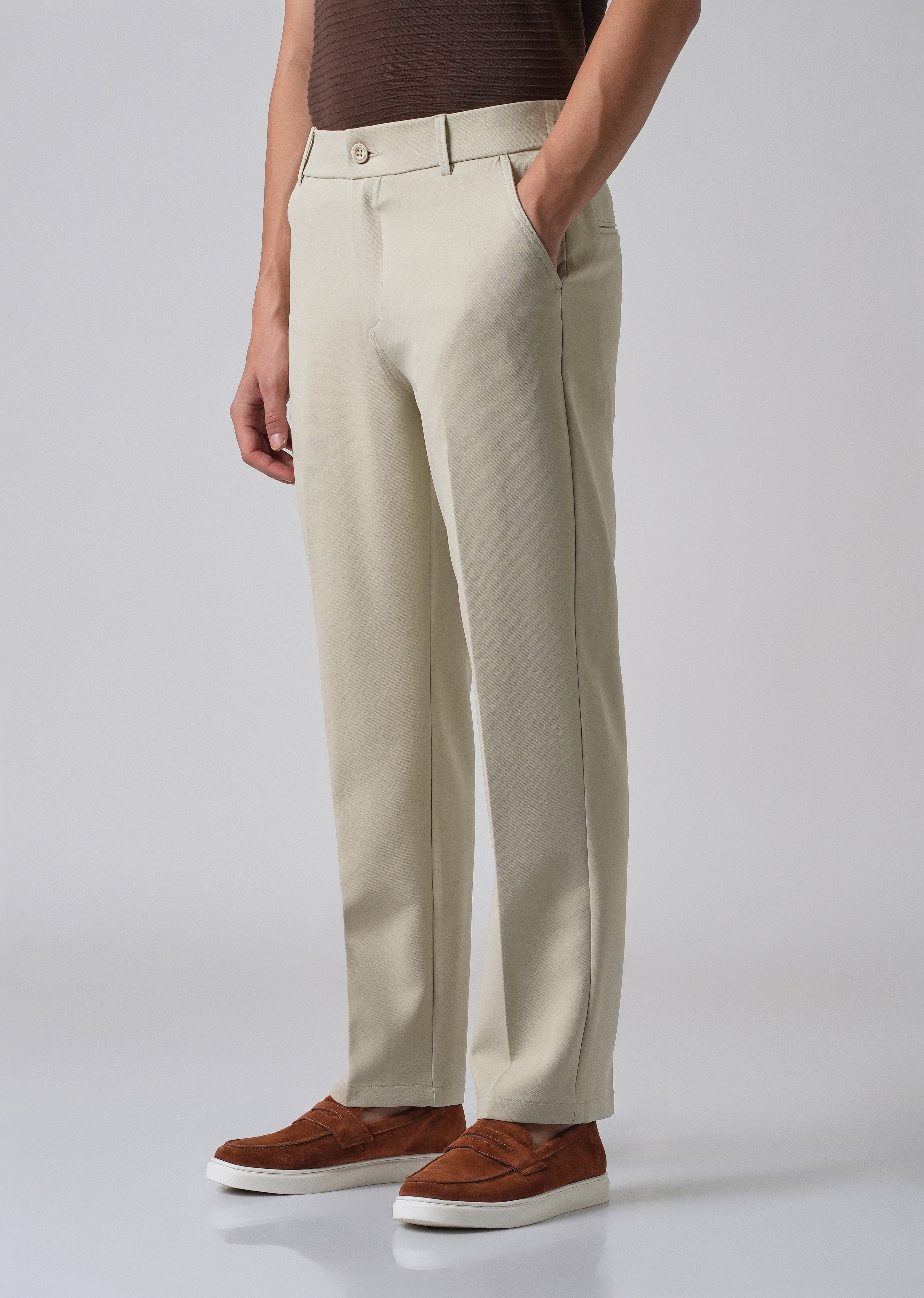 Ecru Beige Relaxed Fit Trousers