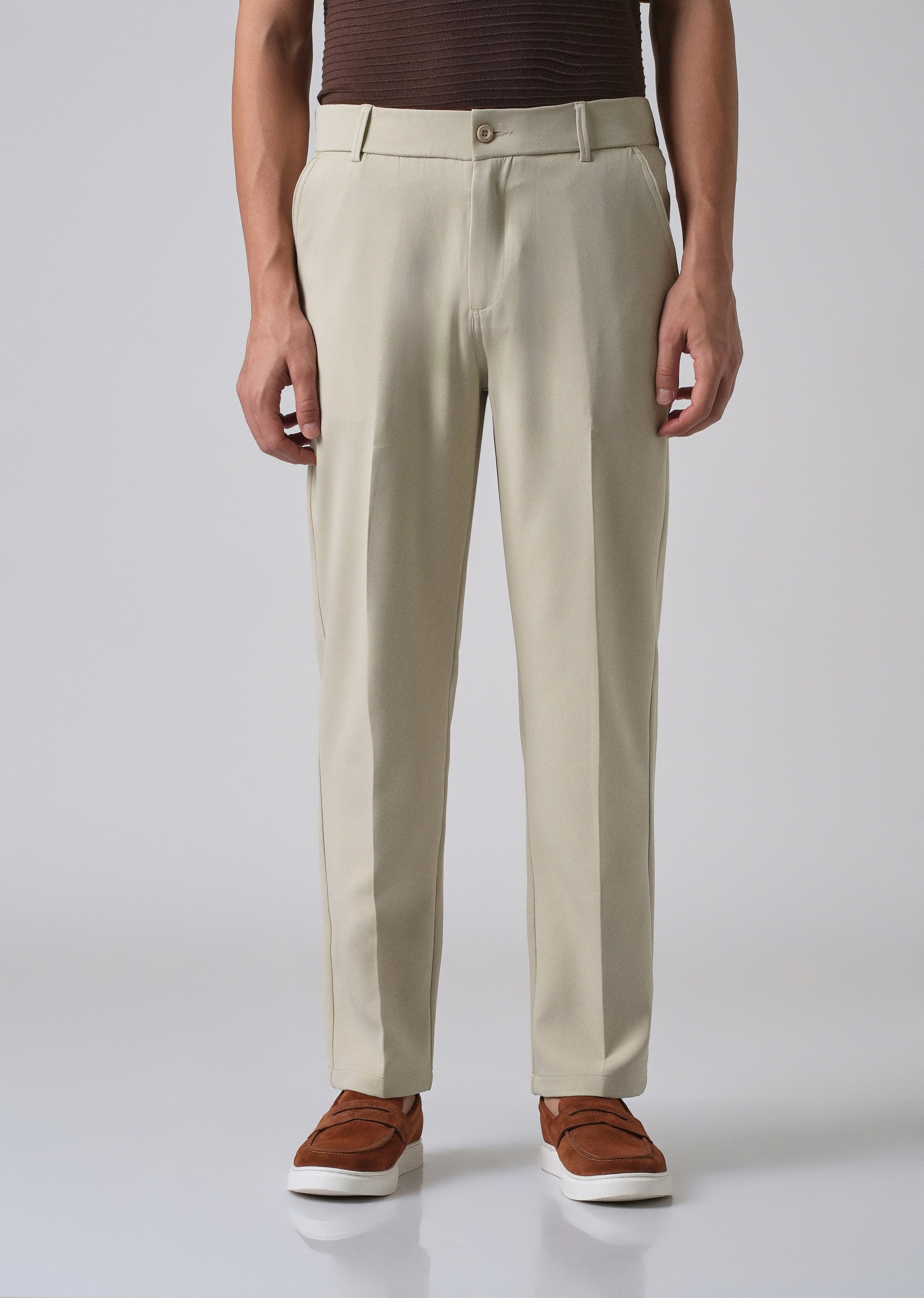 Ecru Beige Relaxed Fit Trousers