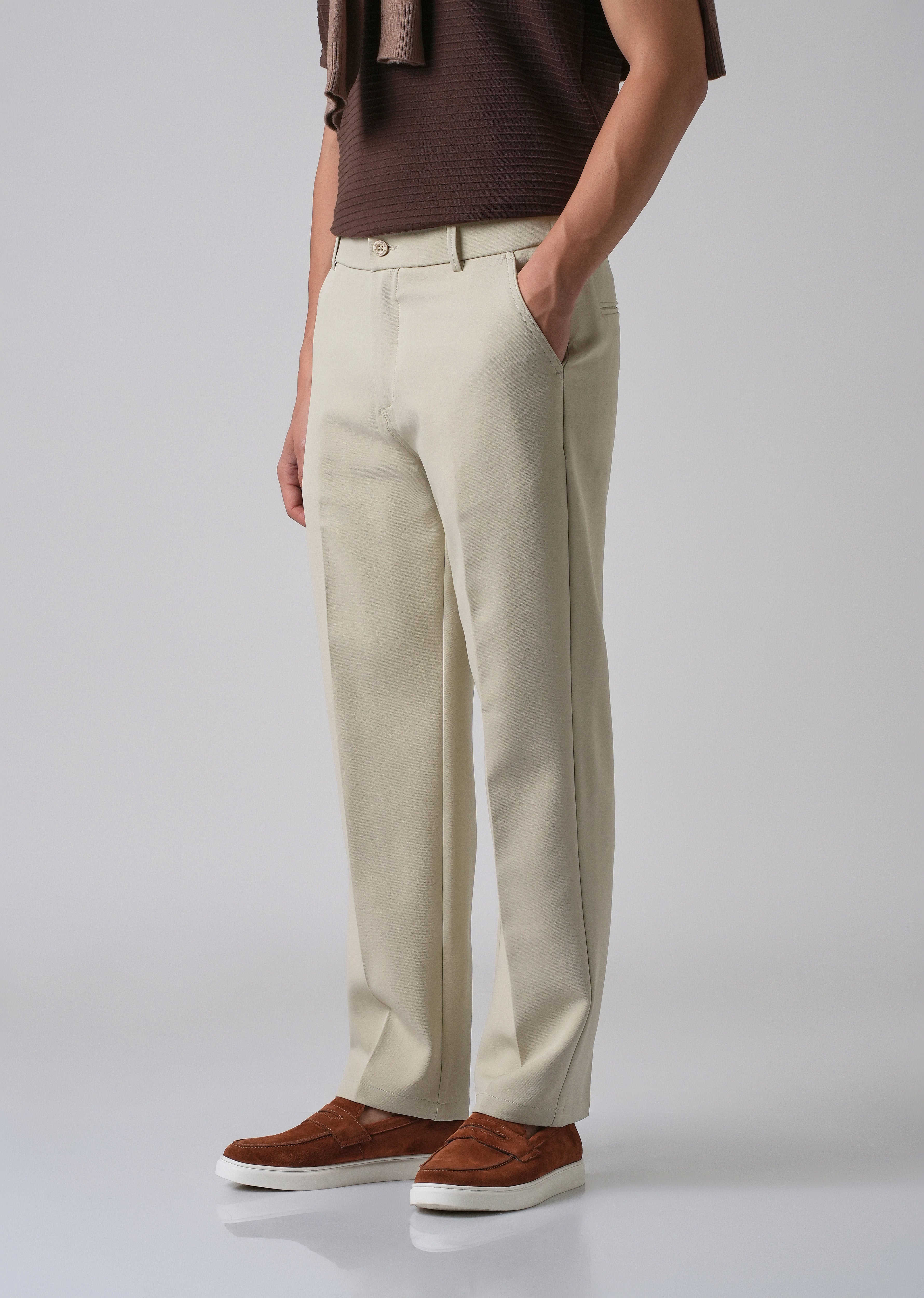Ecru Beige Relaxed Fit Trousers