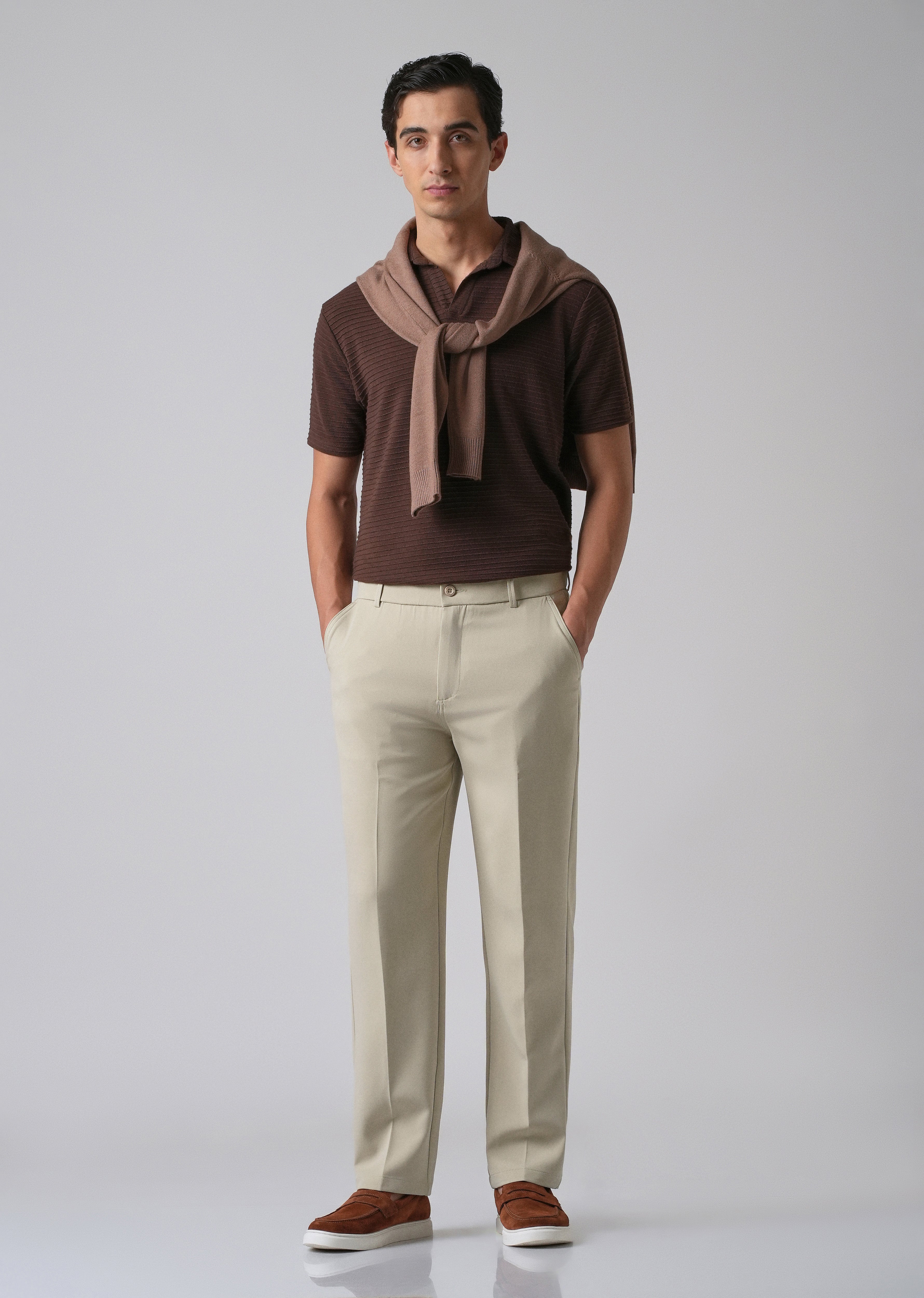 Ecru Beige Relaxed Fit Trousers