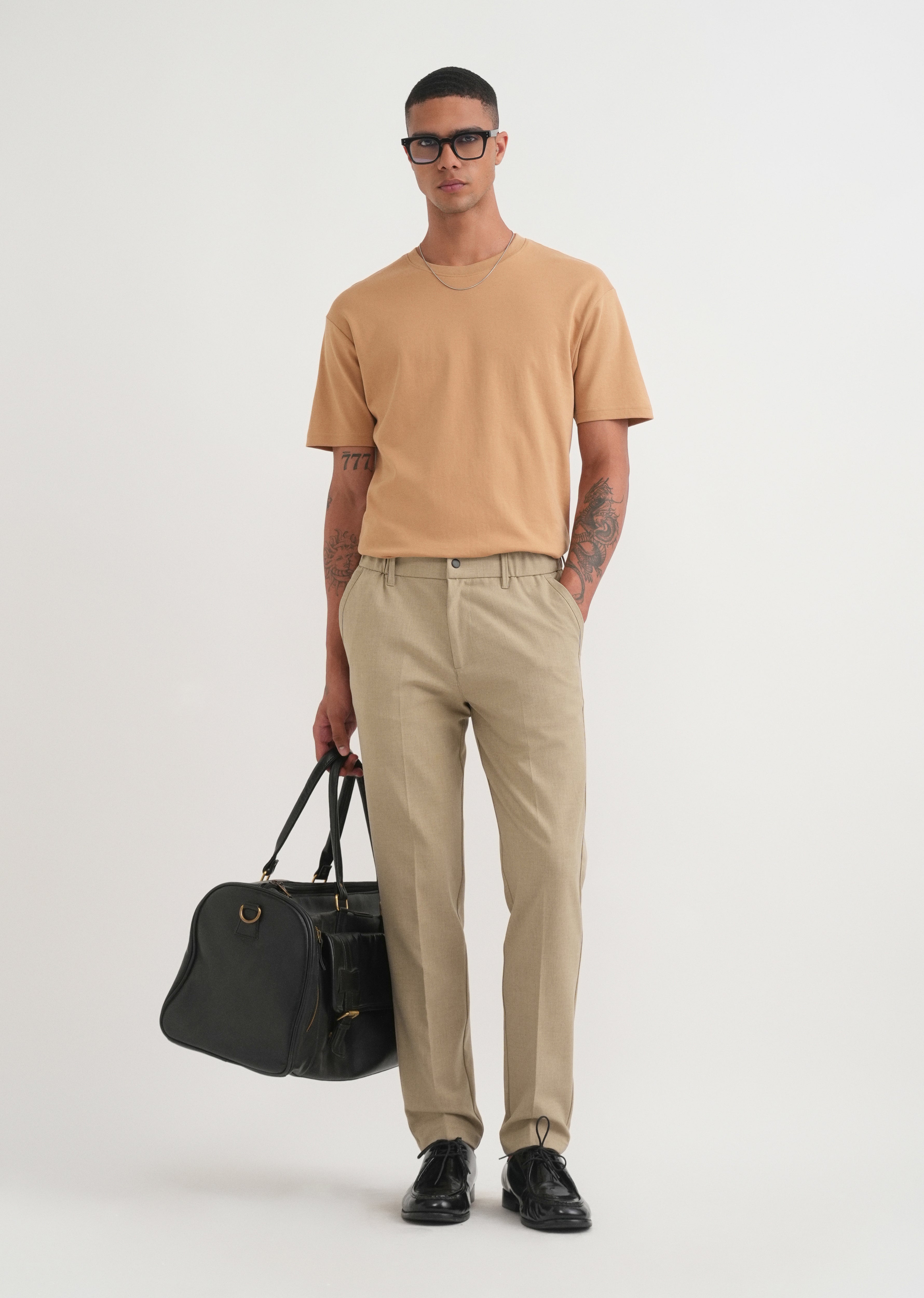 Ecru Beige Semi-Elasticated Trouser