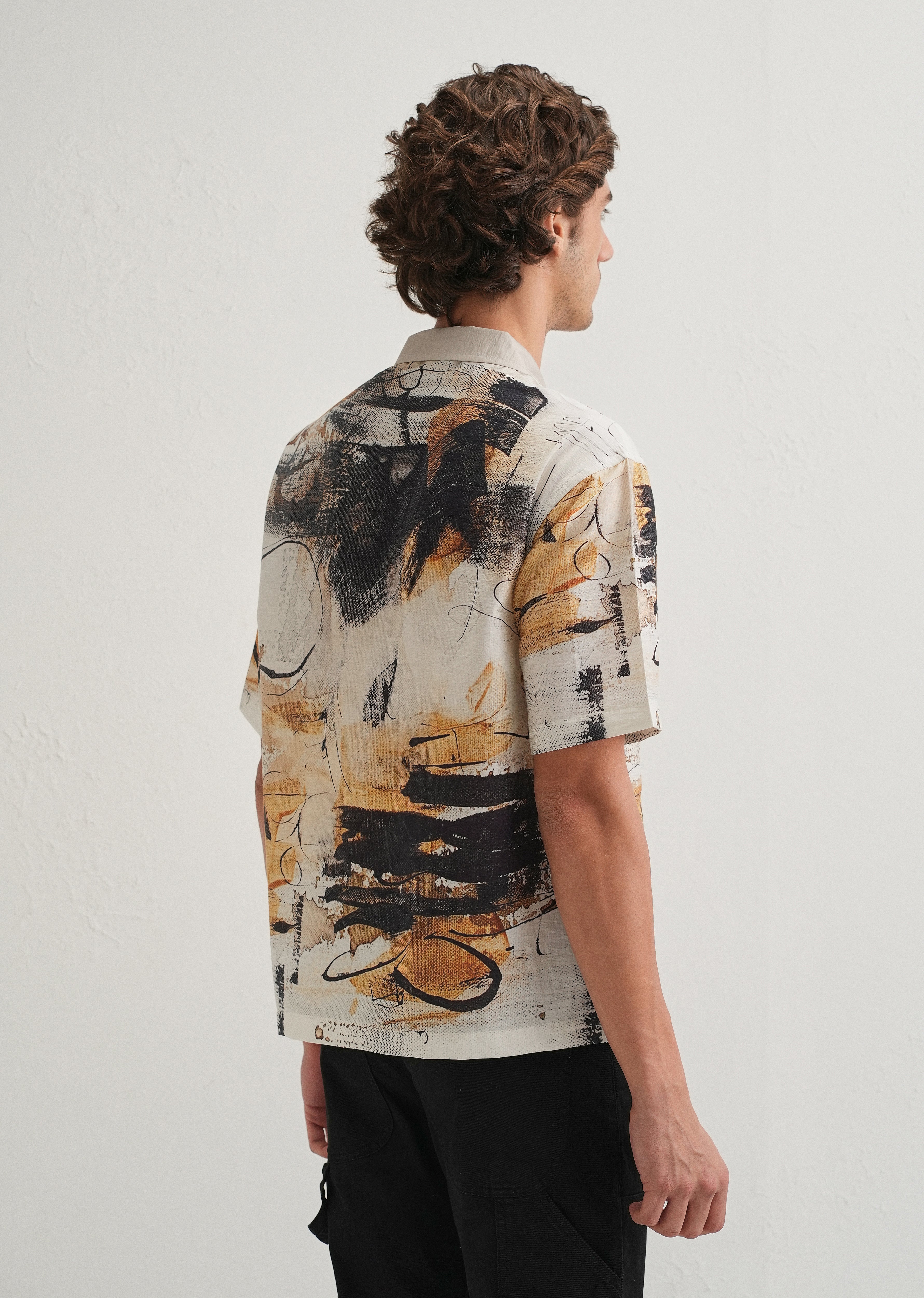Ecru Brushstroke Placement Print Shirt