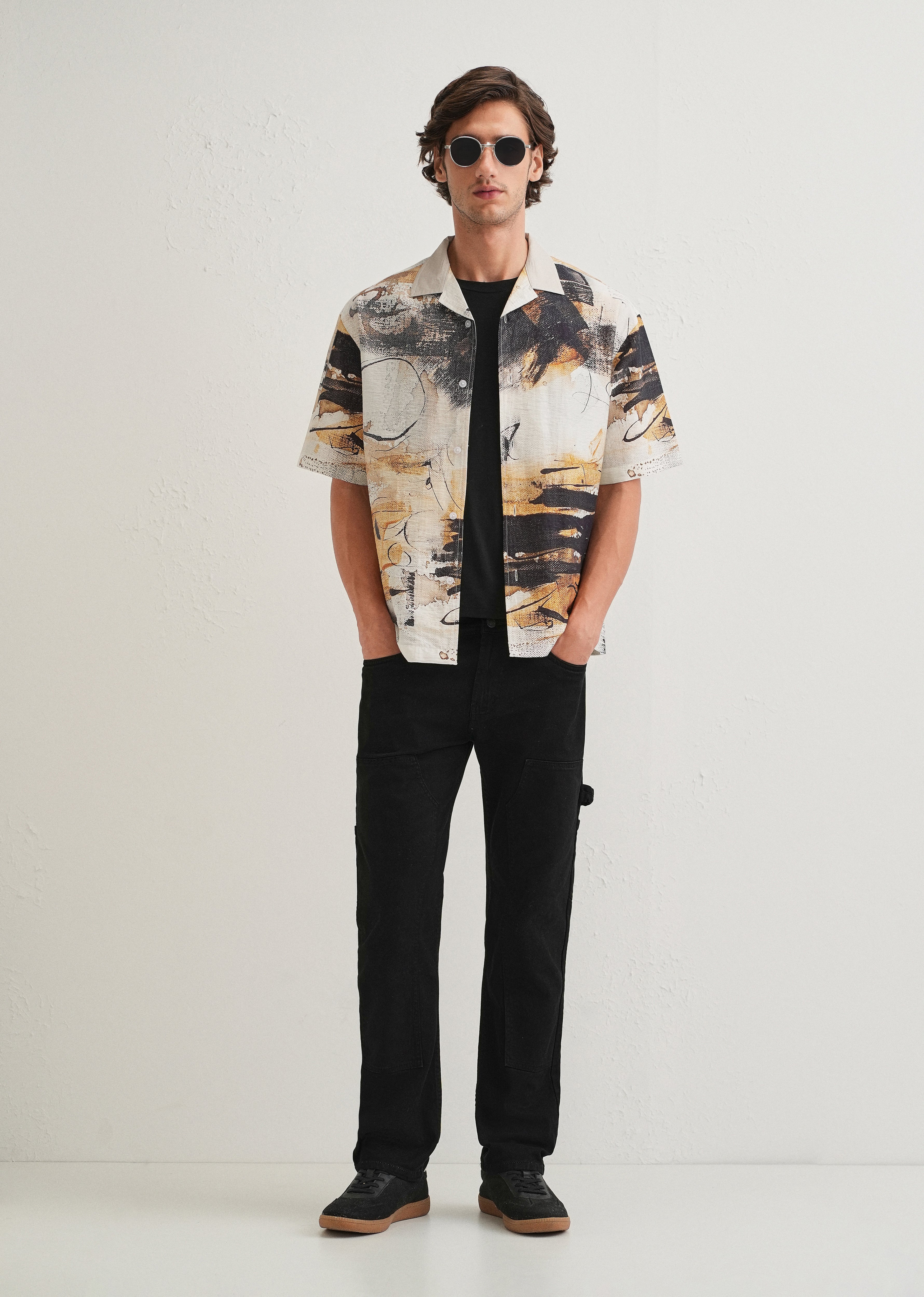 Ecru Brushstroke Placement Print Shirt