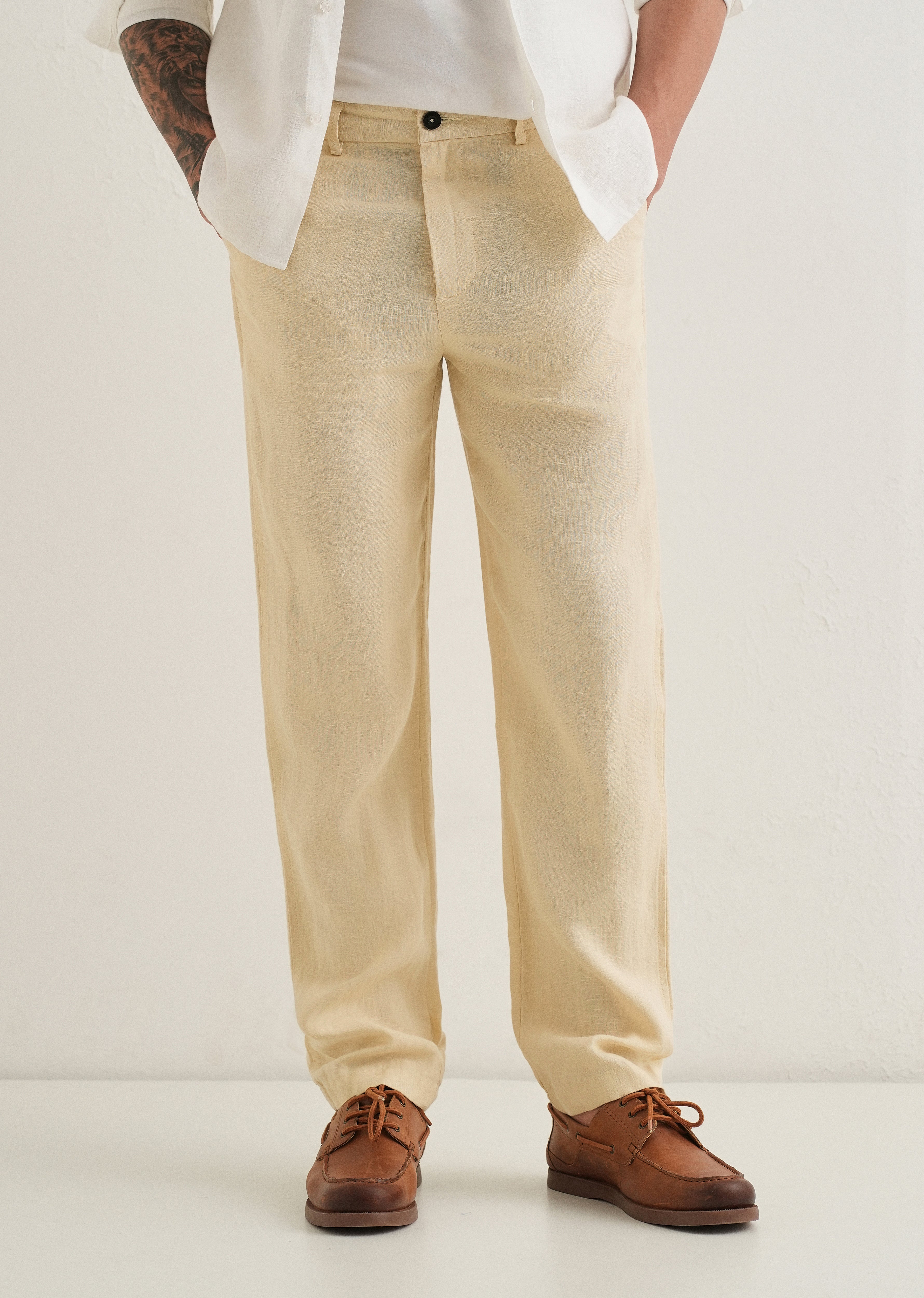 Ecru Cream Linen Pant
