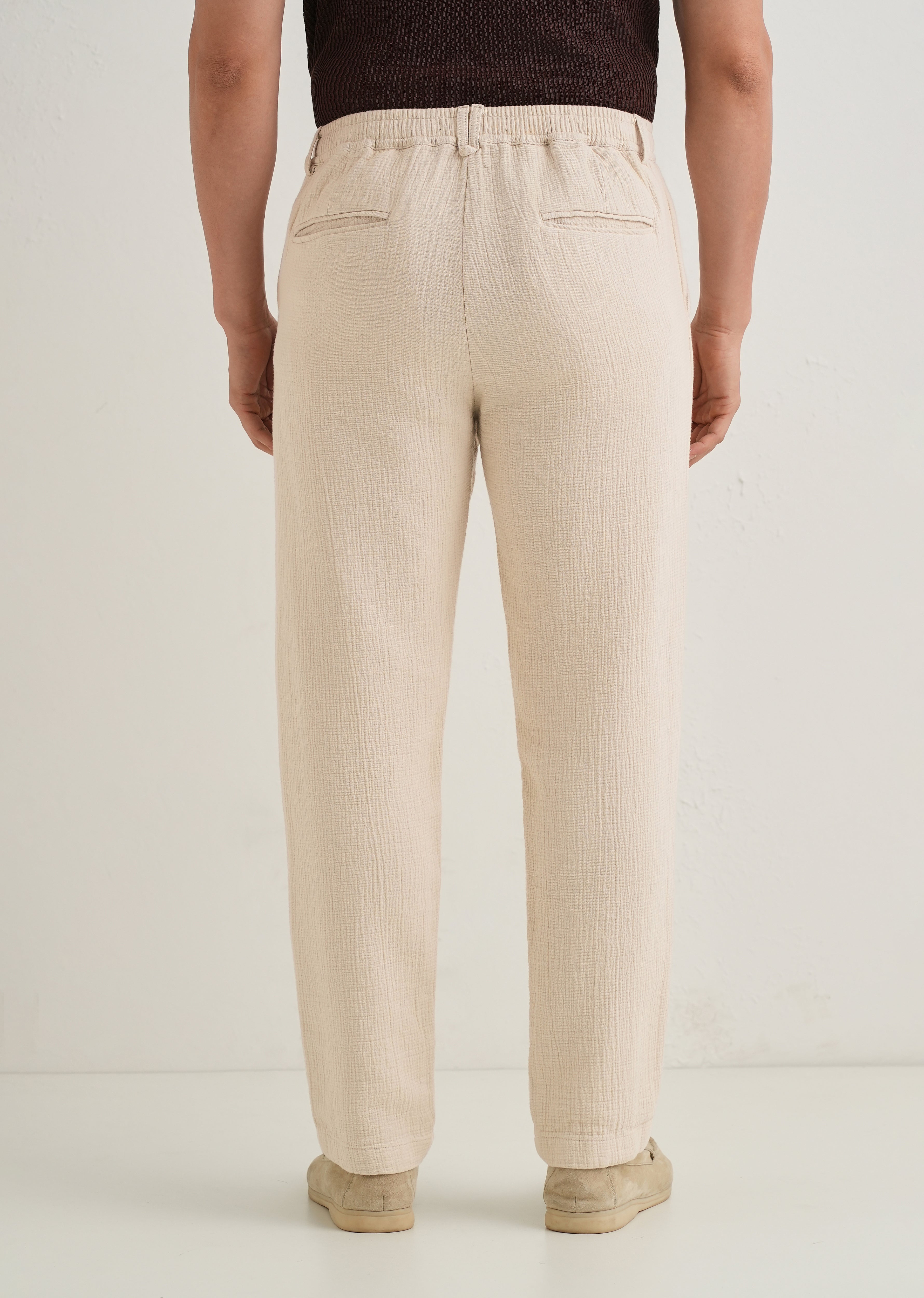 Ecru Crinkled Cotton Trouser