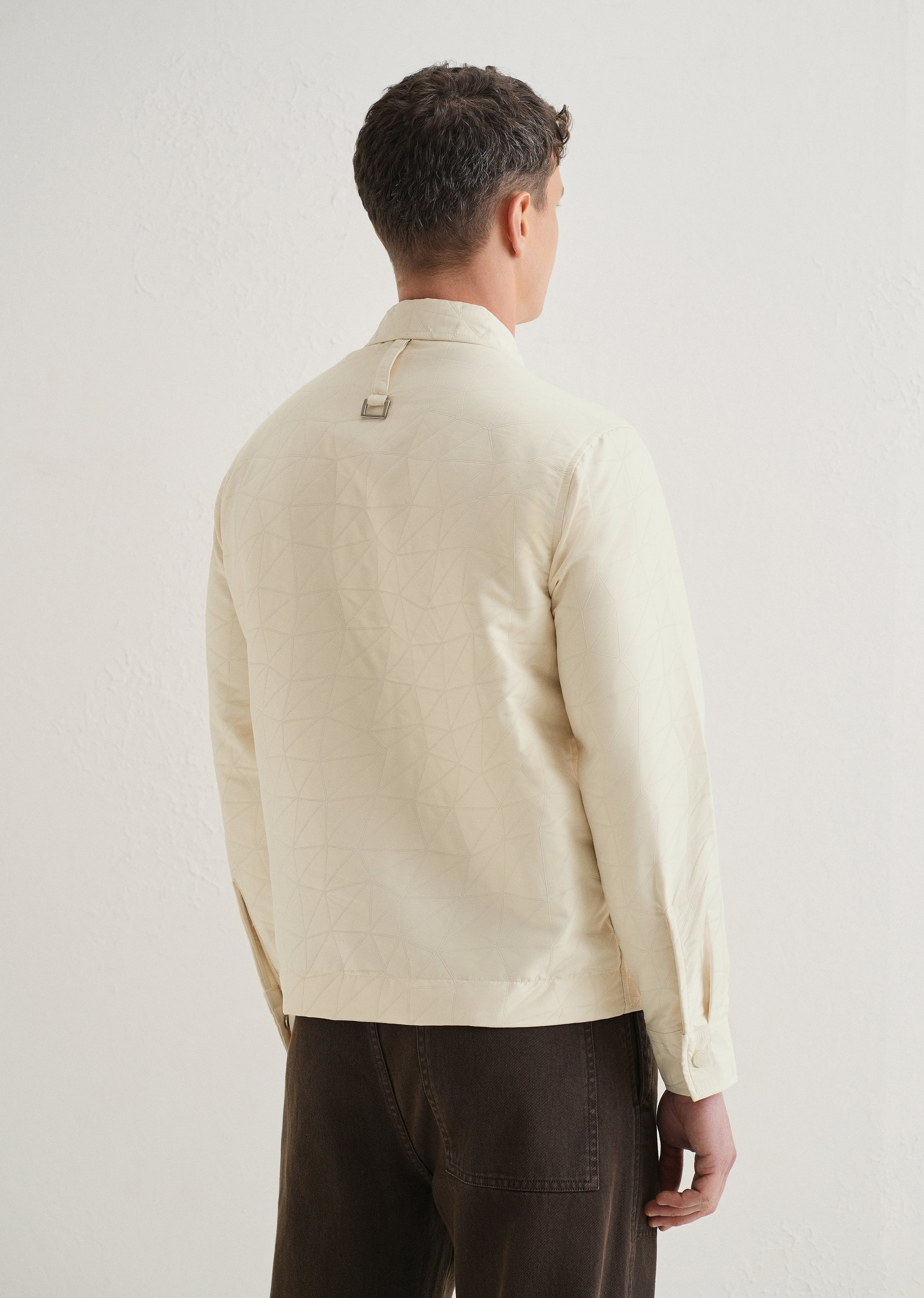 Ecru Cross Pocket Self Pattern Shacket