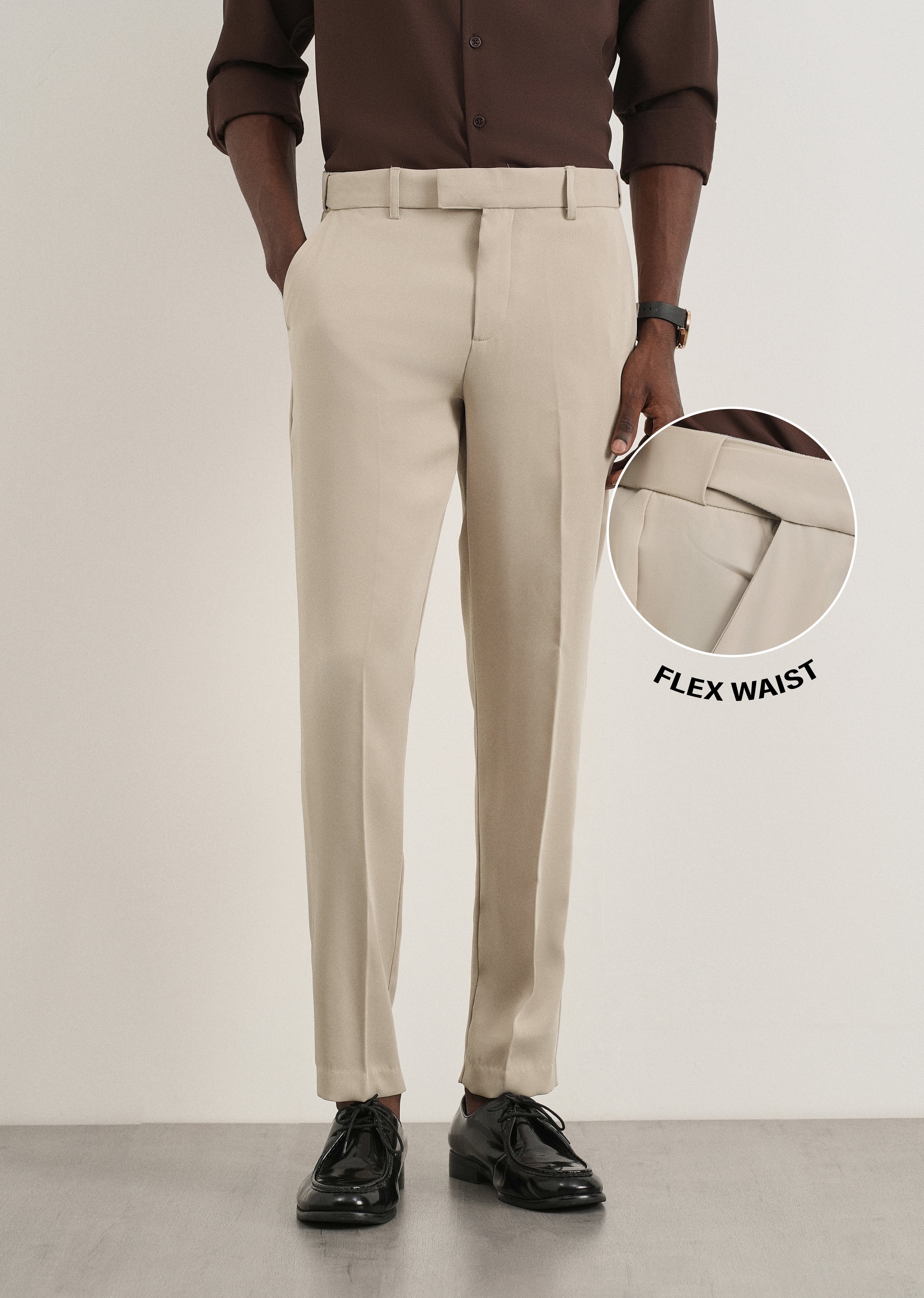 Beige Flex Waist Slim Fit Trouser