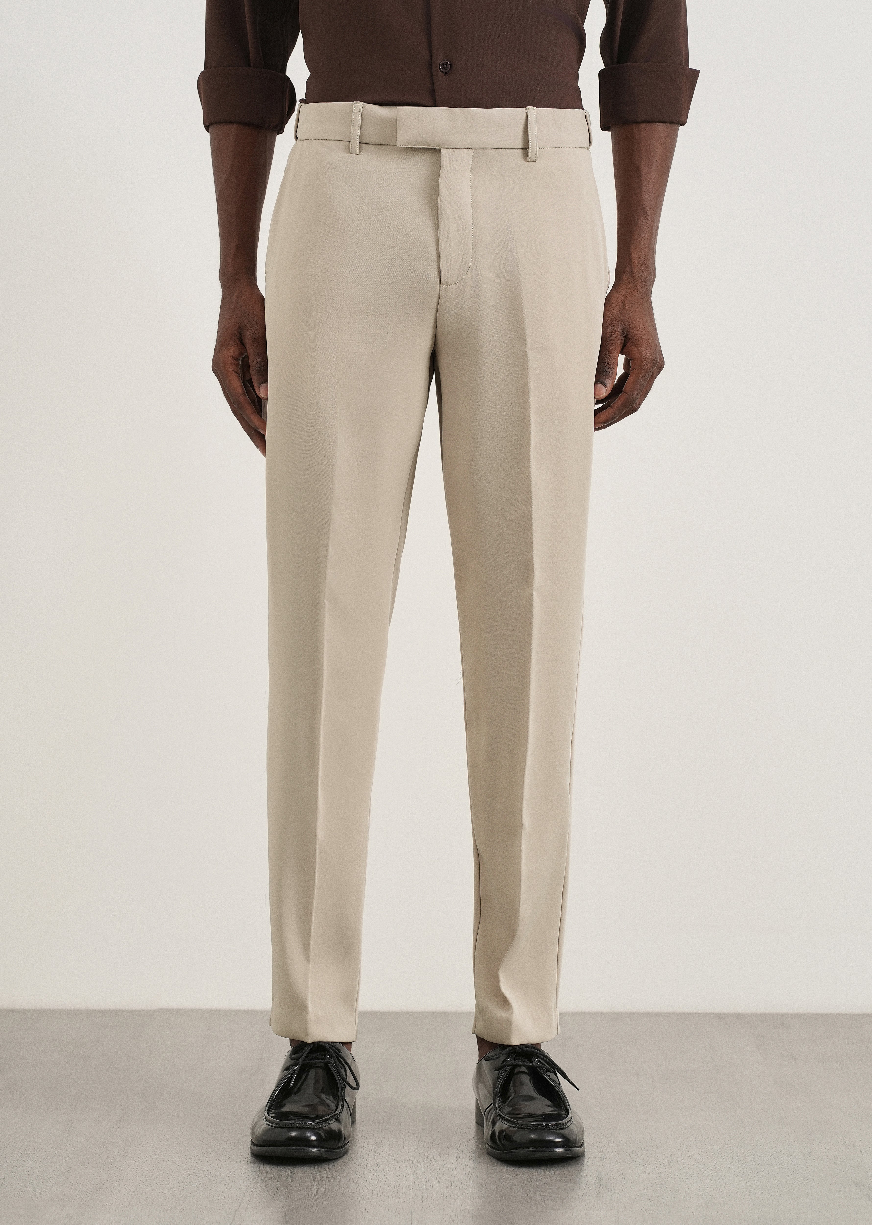 Beige Flex Waist Slim Fit Trouser