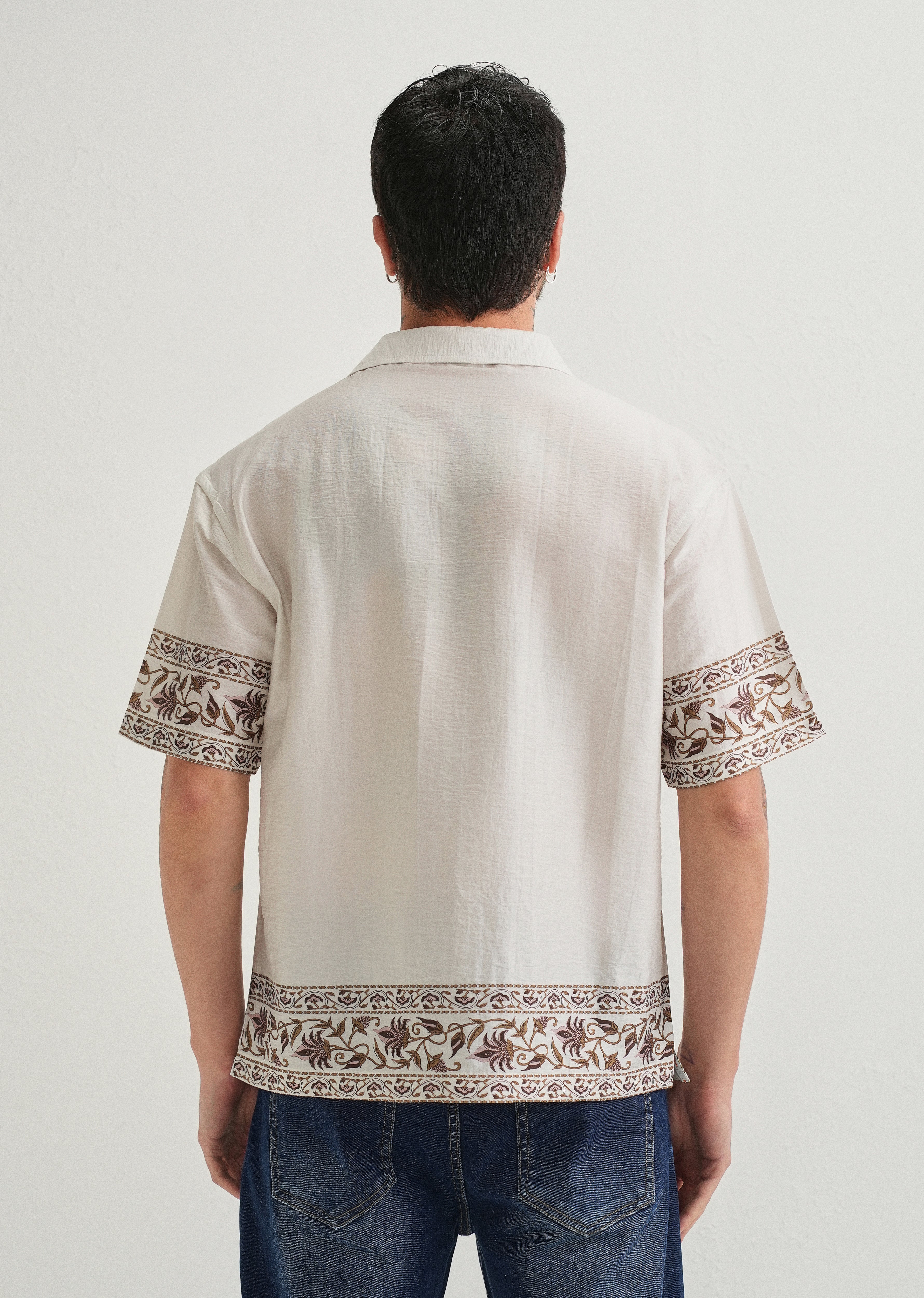 Ecru Floral Panel Printed Shirt