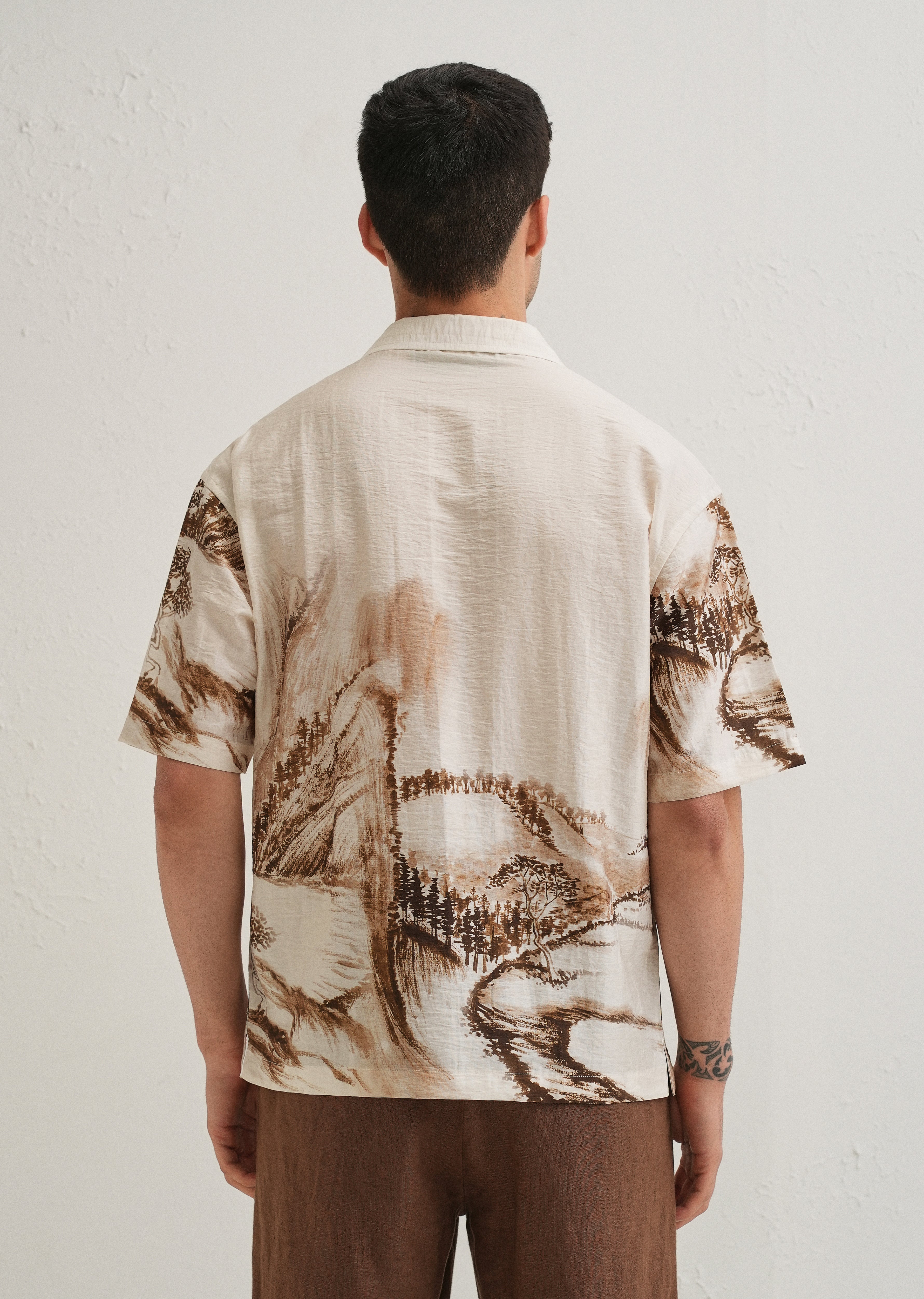 Ecru Ink Wash Placement Print Shirt