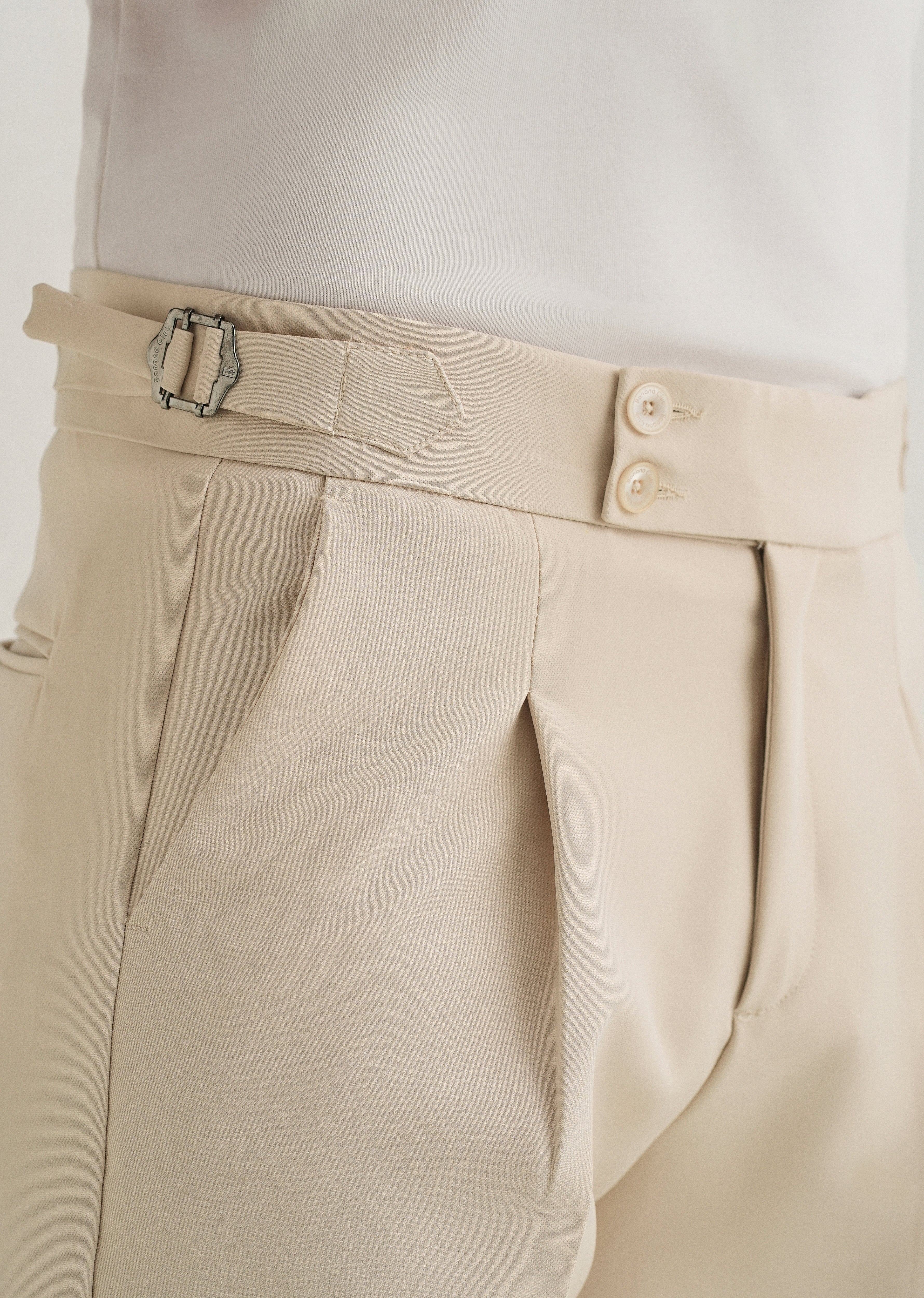 Ecru Pleated Gurkha Pant
